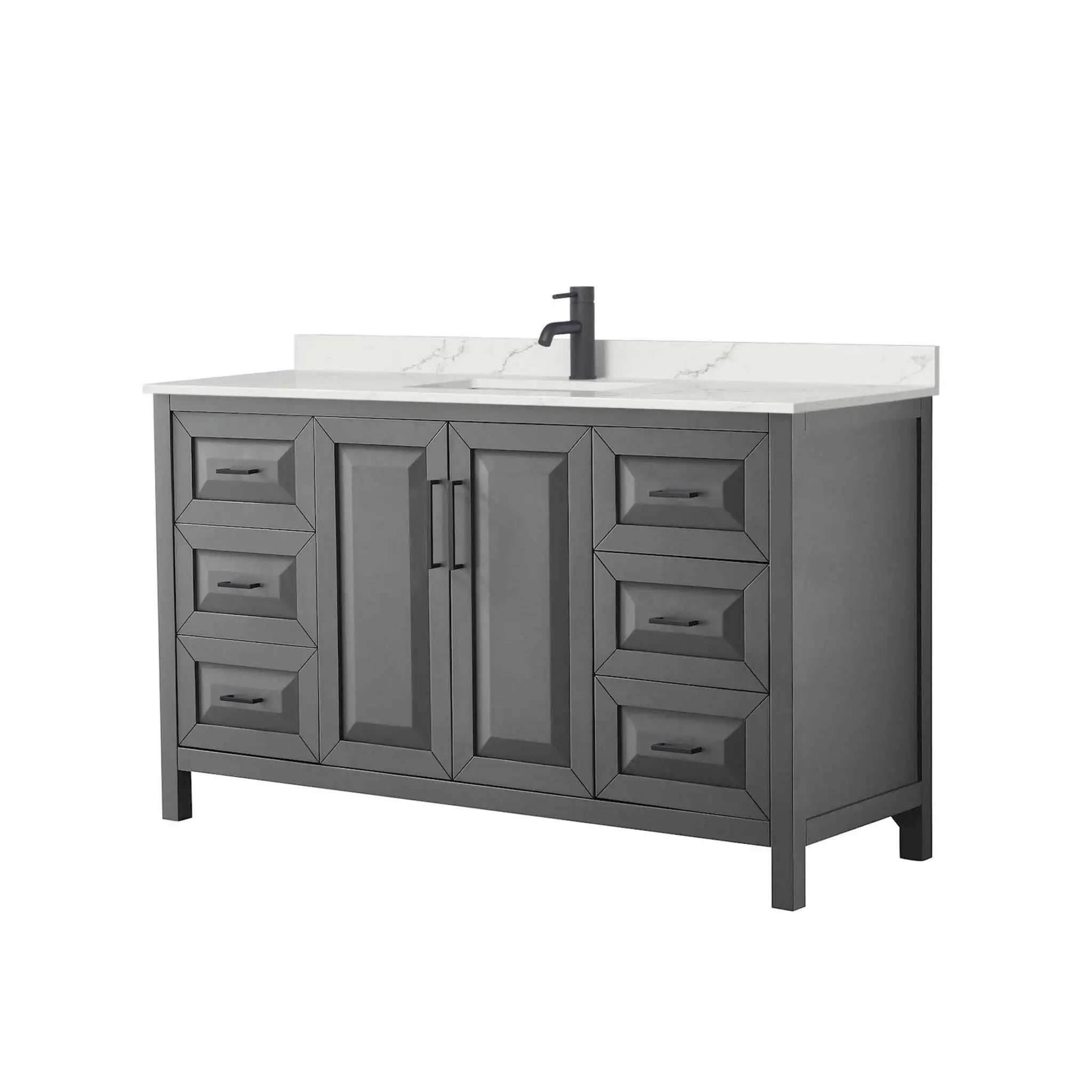 60" Daria Single Bathroom Vanity in Dark Gray with Matte Black Trim by Wyndham