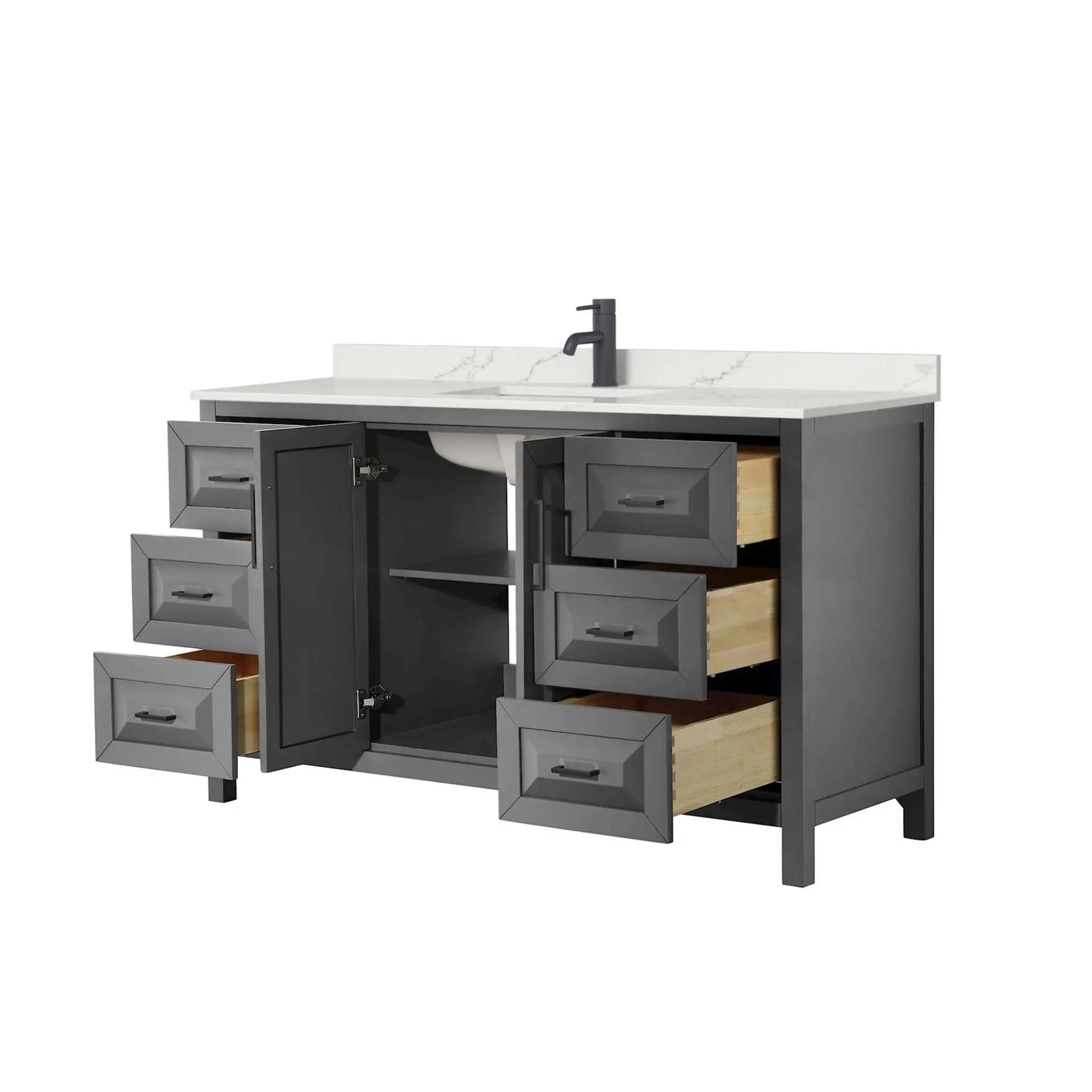 60" Daria Single Bathroom Vanity in Dark Gray with Matte Black Trim by Wyndham