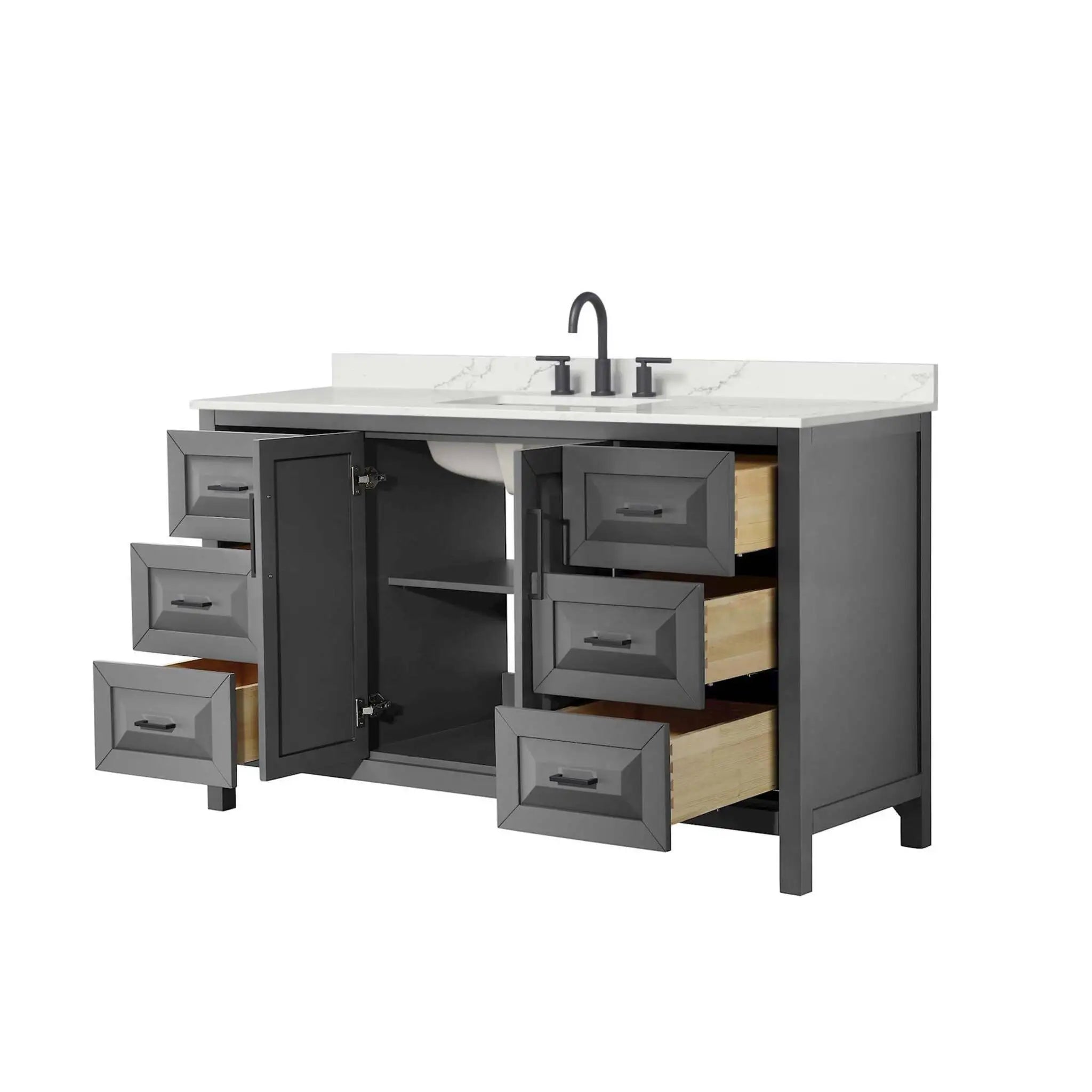 60" Daria Single Bathroom Vanity in Dark Gray with Matte Black Trim by Wyndham