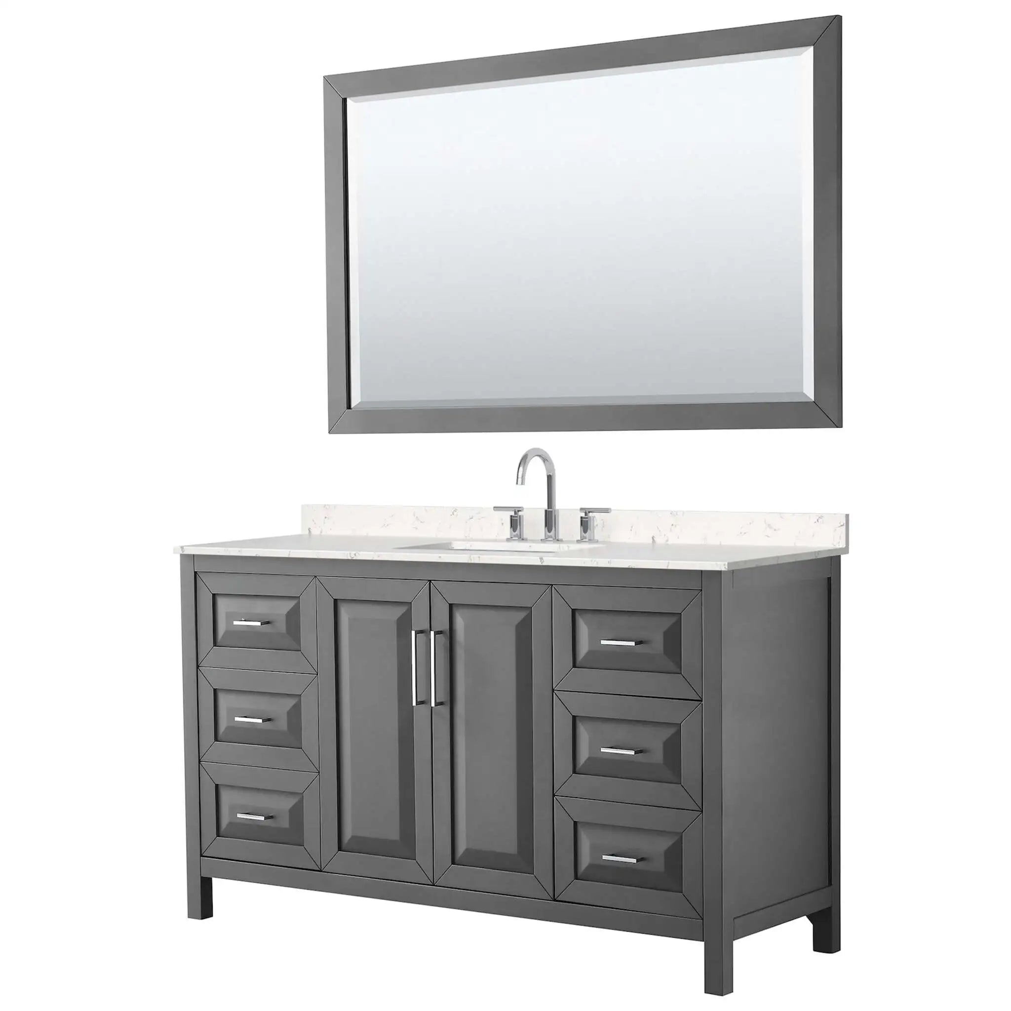 60" Daria Single Bathroom Vanity in Dark Gray with Polished Chrome Trim & 58" Mirror by Wyndham
