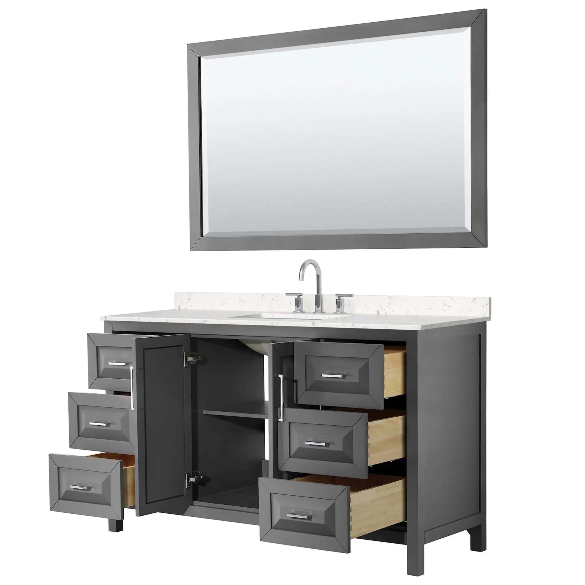 60" Daria Single Bathroom Vanity in Dark Gray with Polished Chrome Trim & 58" Mirror by Wyndham