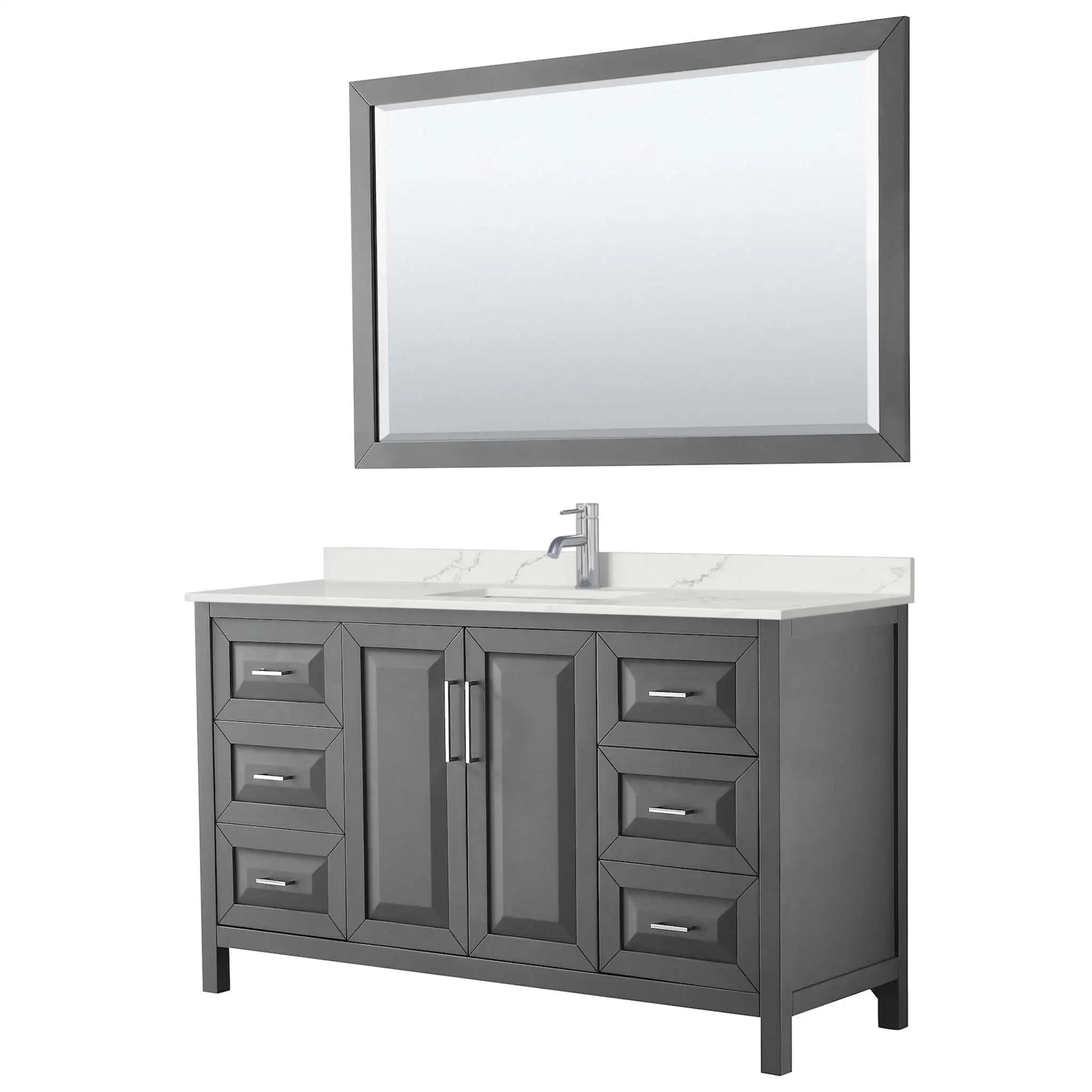 60" Daria Single Bathroom Vanity in Dark Gray with Polished Chrome Trim & 58" Mirror by Wyndham