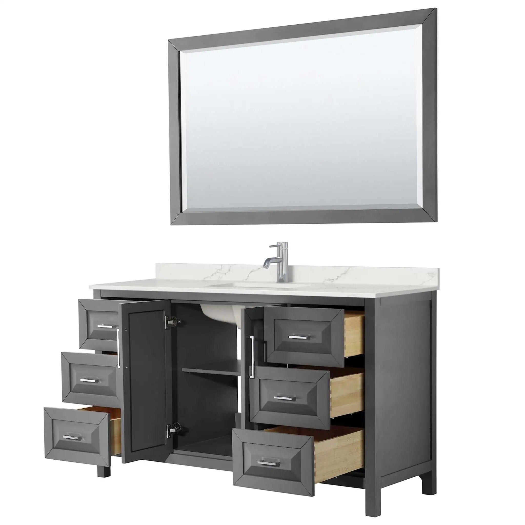 60" Daria Single Bathroom Vanity in Dark Gray with Polished Chrome Trim & 58" Mirror by Wyndham