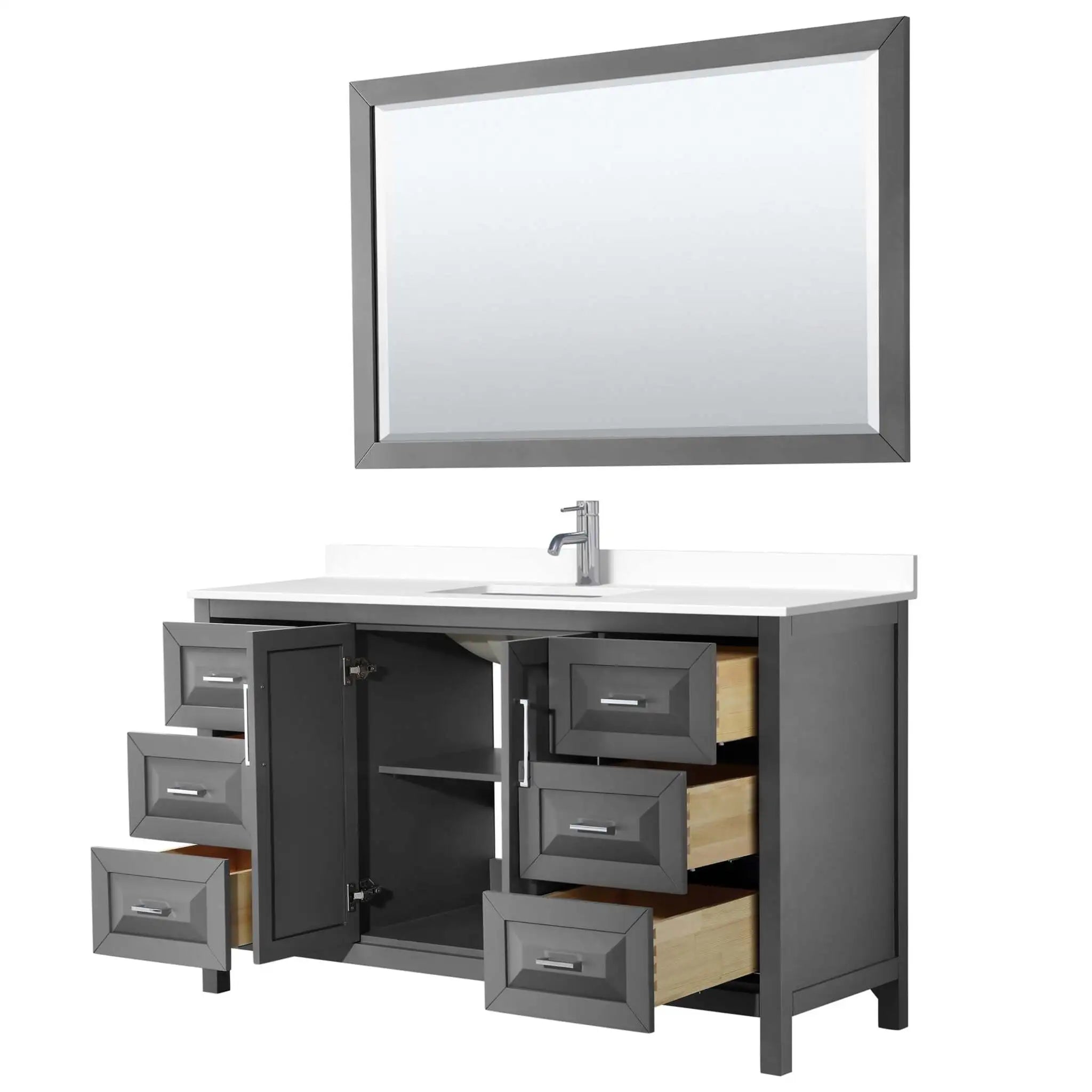 60" Daria Single Bathroom Vanity in Dark Gray with Polished Chrome Trim & 58" Mirror by Wyndham