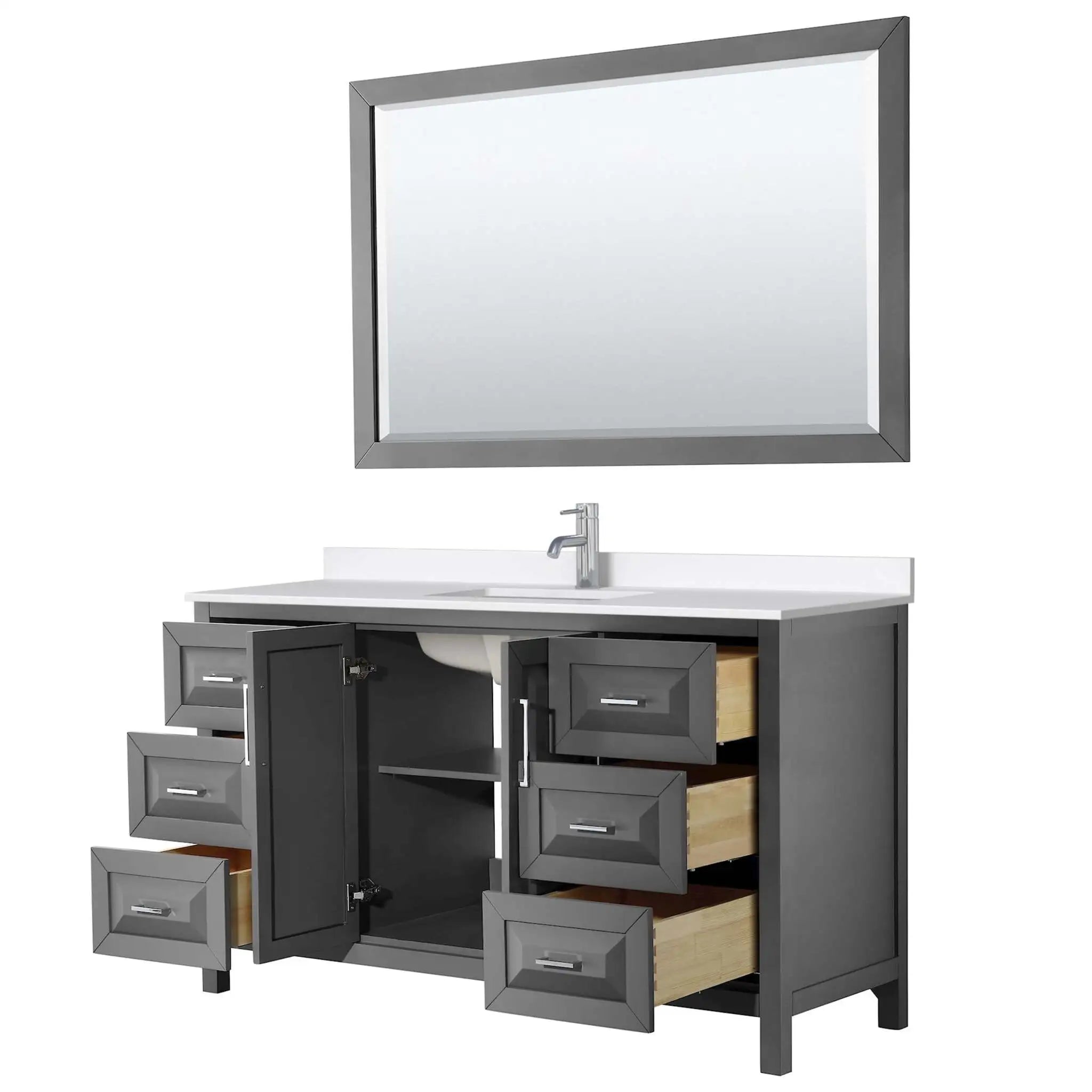 60" Daria Single Bathroom Vanity in Dark Gray with Polished Chrome Trim & 58" Mirror by Wyndham