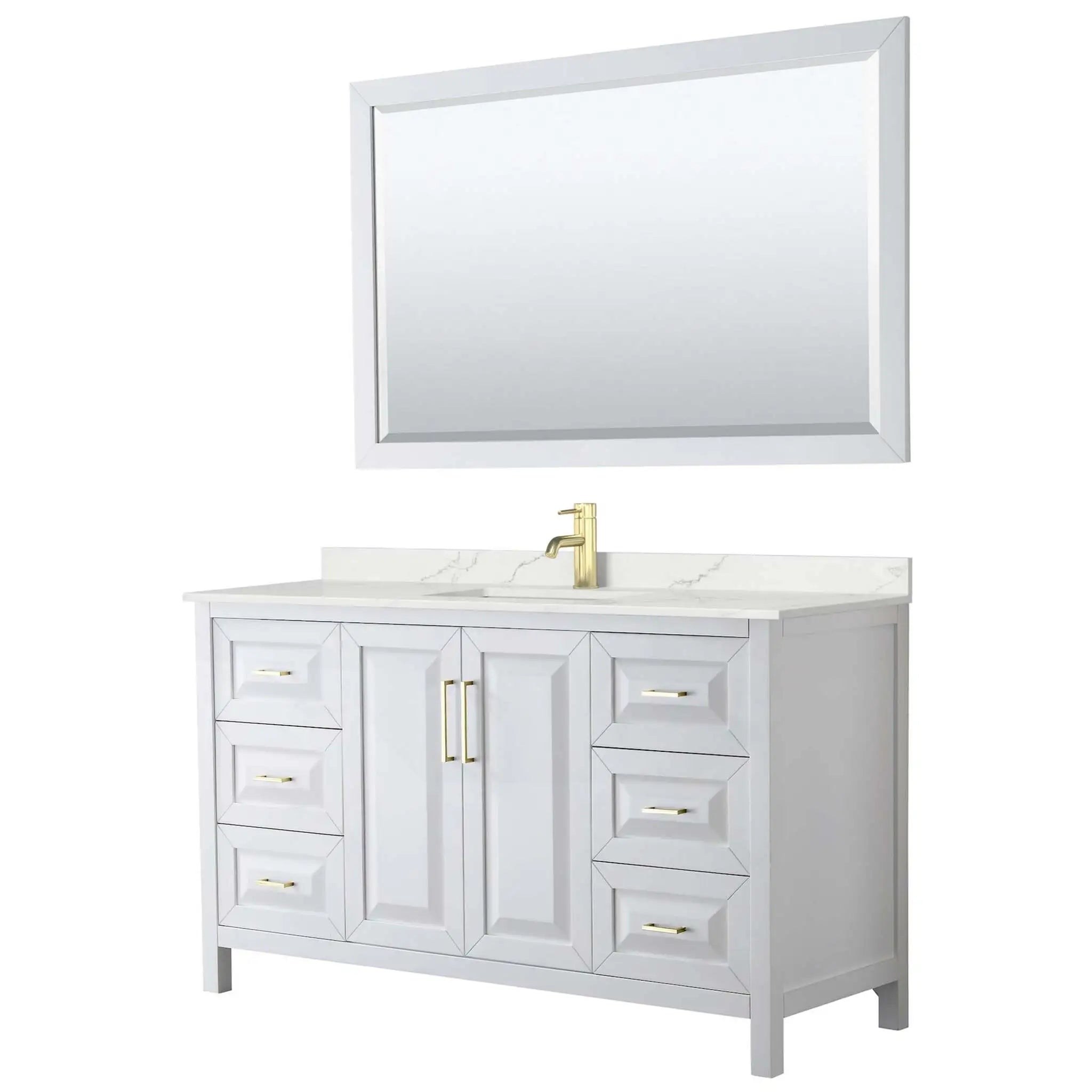 60" Daria Single Bathroom Vanity in White with Brushed Gold Trim & 58" Mirror by Wyndham