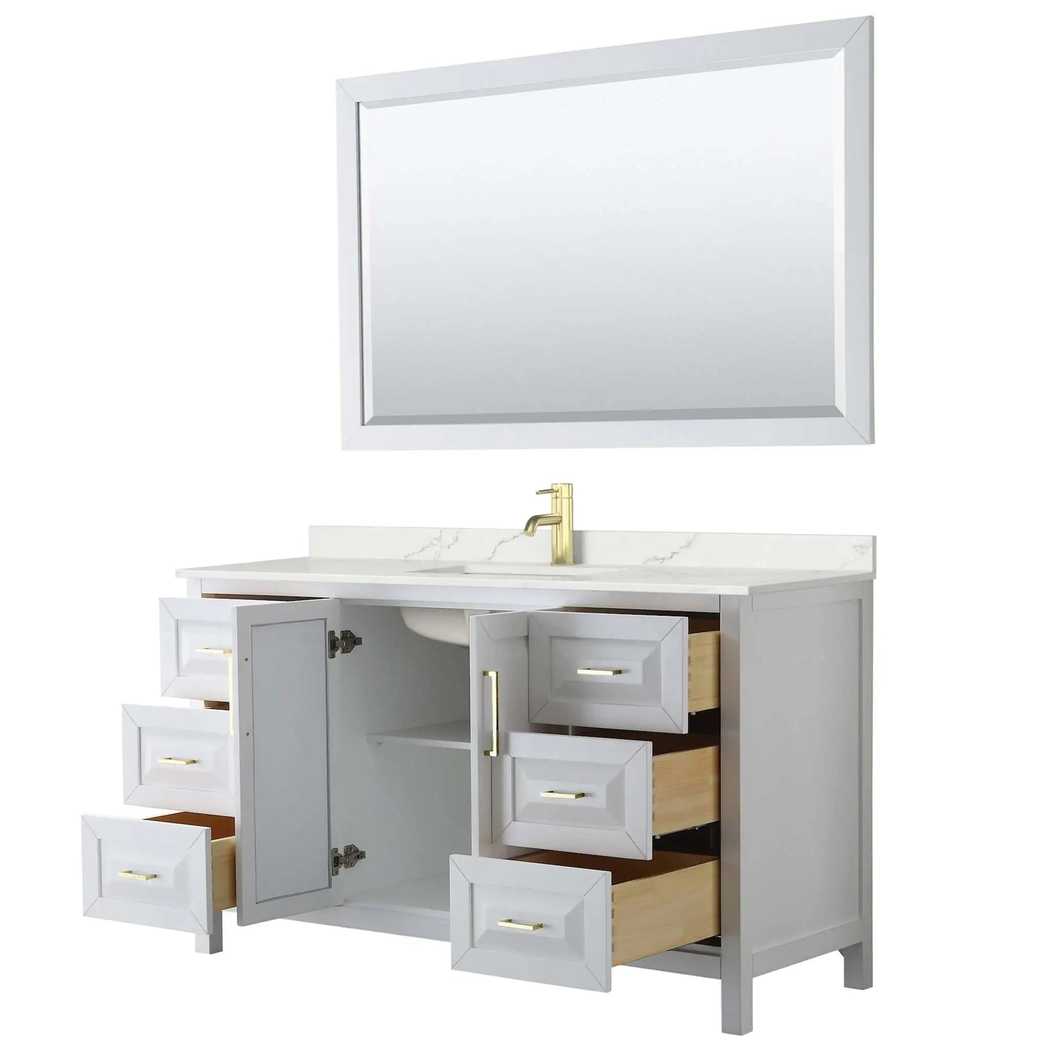 60" Daria Single Bathroom Vanity in White with Brushed Gold Trim & 58" Mirror by Wyndham
