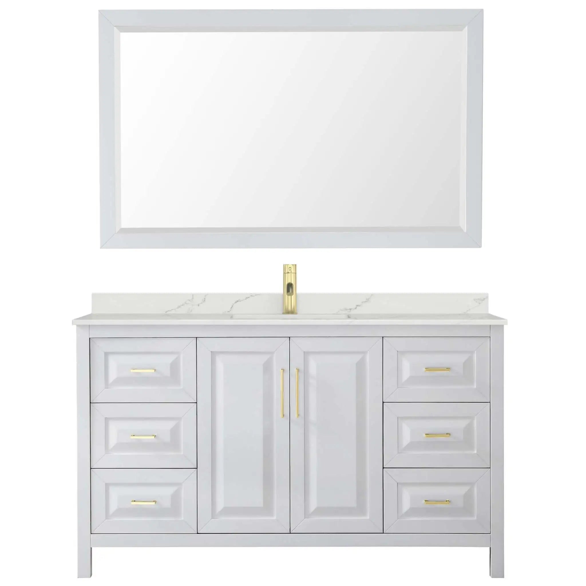 60" Daria Single Bathroom Vanity in White with Brushed Gold Trim & 58" Mirror by Wyndham