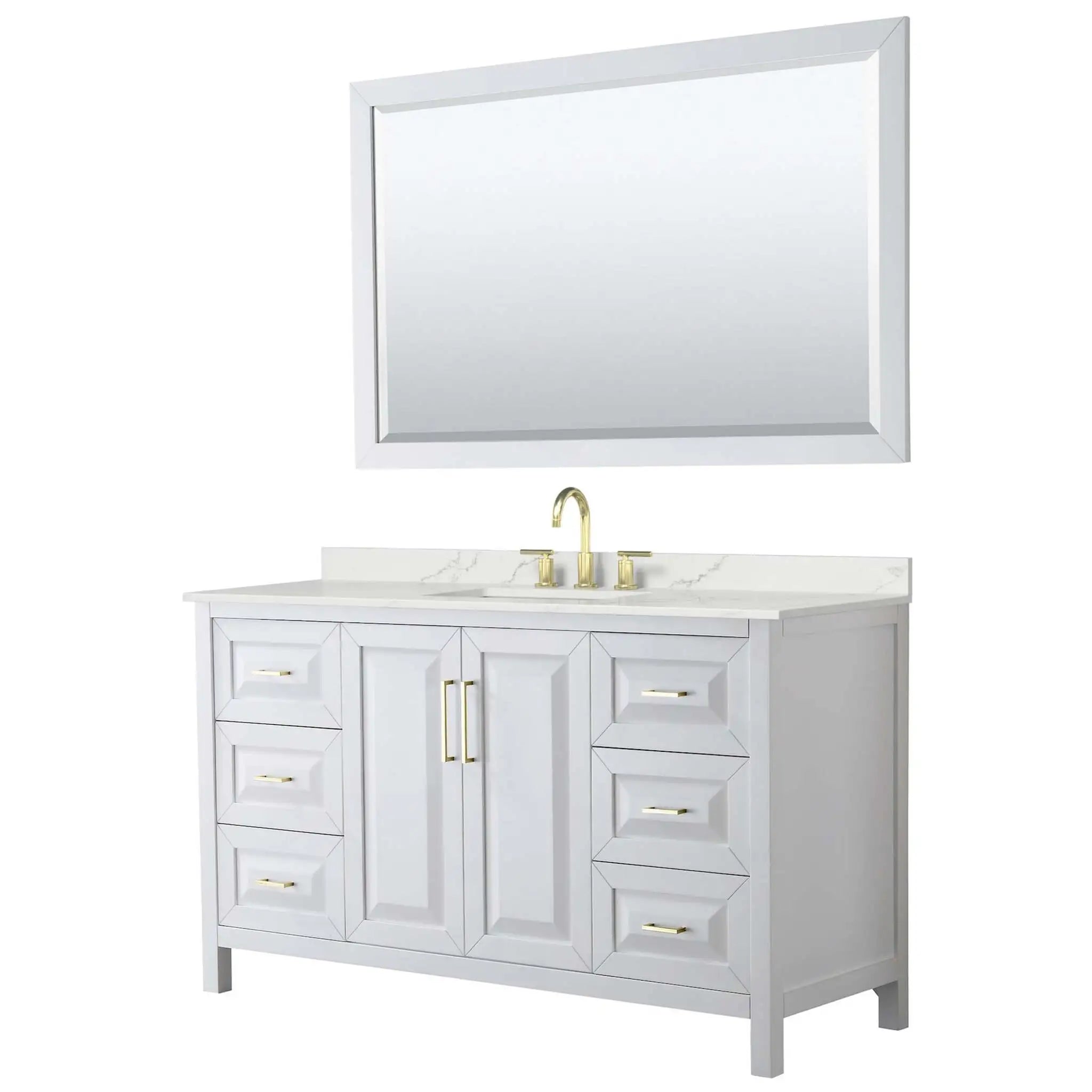 60" Daria Single Bathroom Vanity in White with Brushed Gold Trim & 58" Mirror by Wyndham