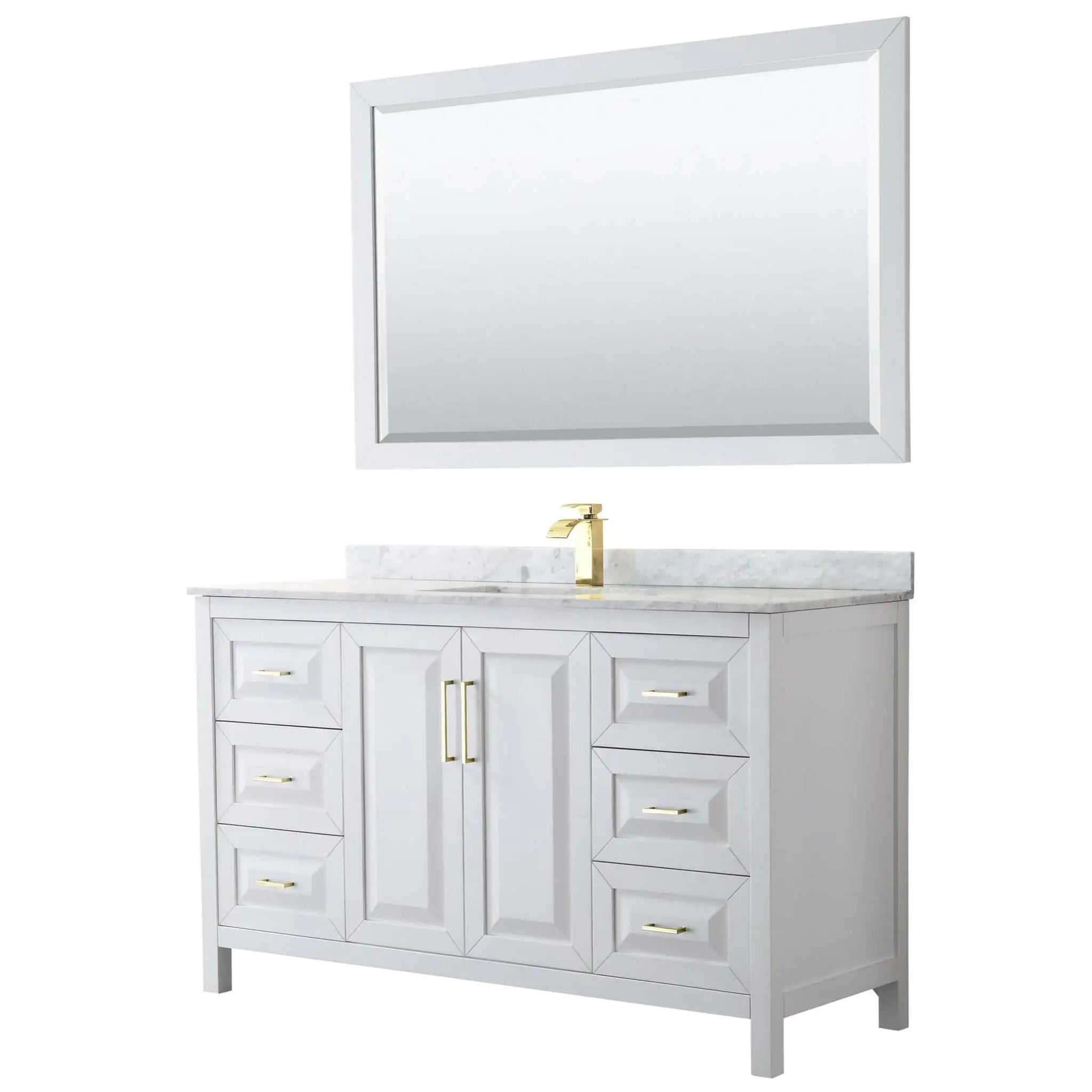 60" Daria Single Bathroom Vanity in White with Brushed Gold Trim & 58" Mirror by Wyndham