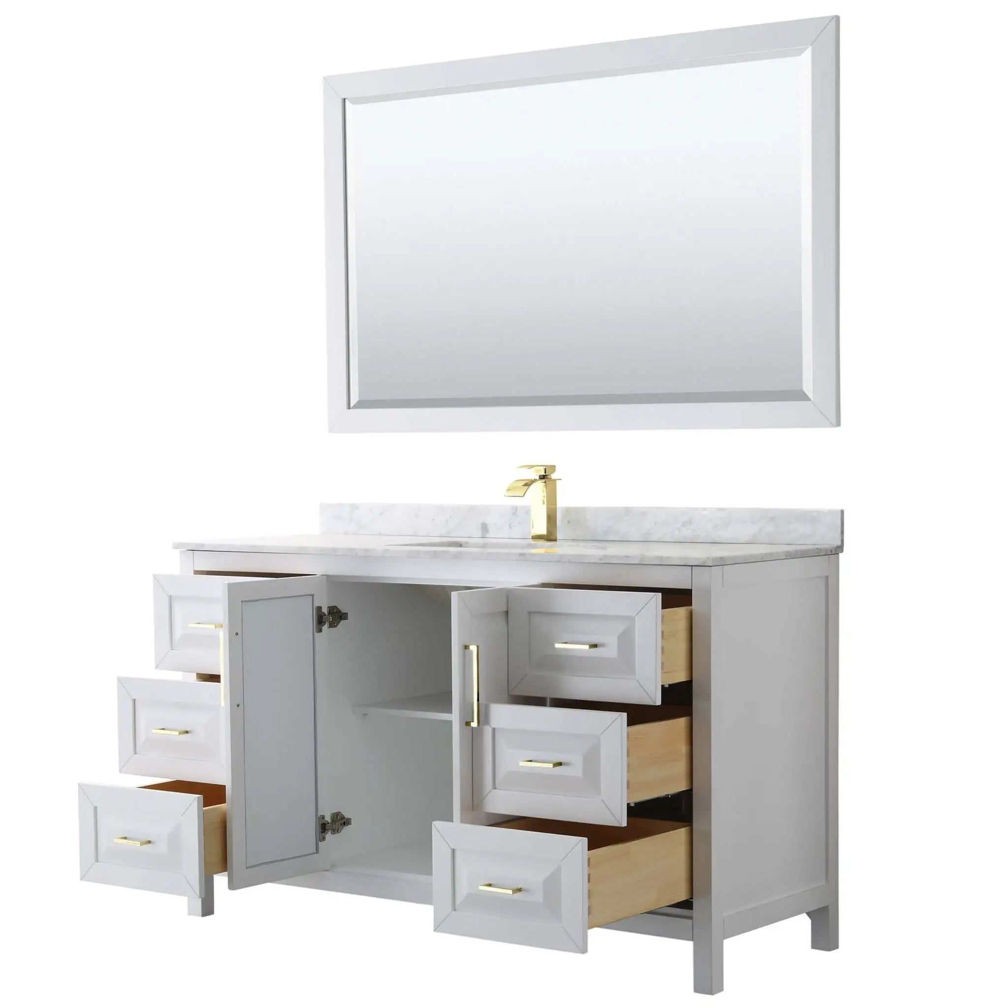 60" Daria Single Bathroom Vanity in White with Brushed Gold Trim & 58" Mirror by Wyndham