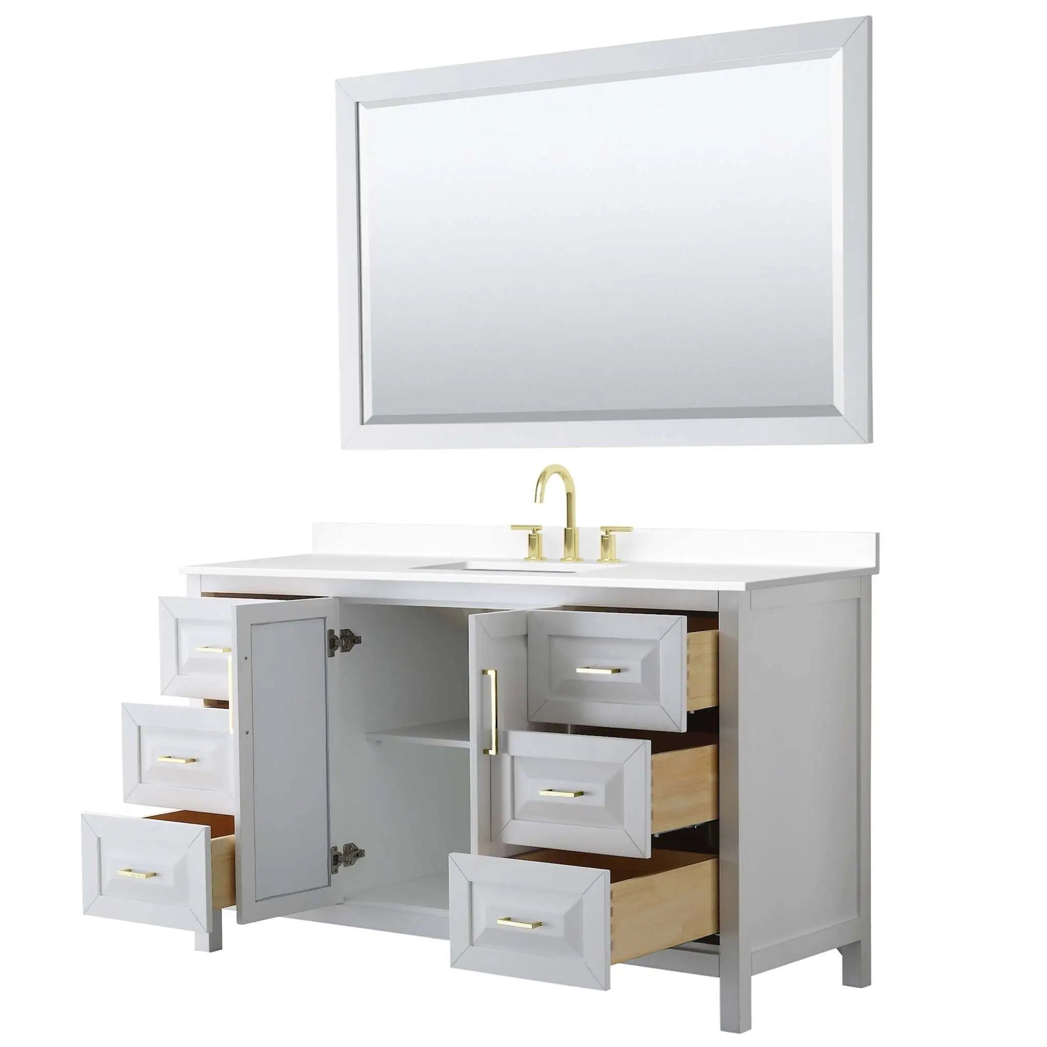 60" Daria Single Bathroom Vanity in White with Brushed Gold Trim & 58" Mirror by Wyndham