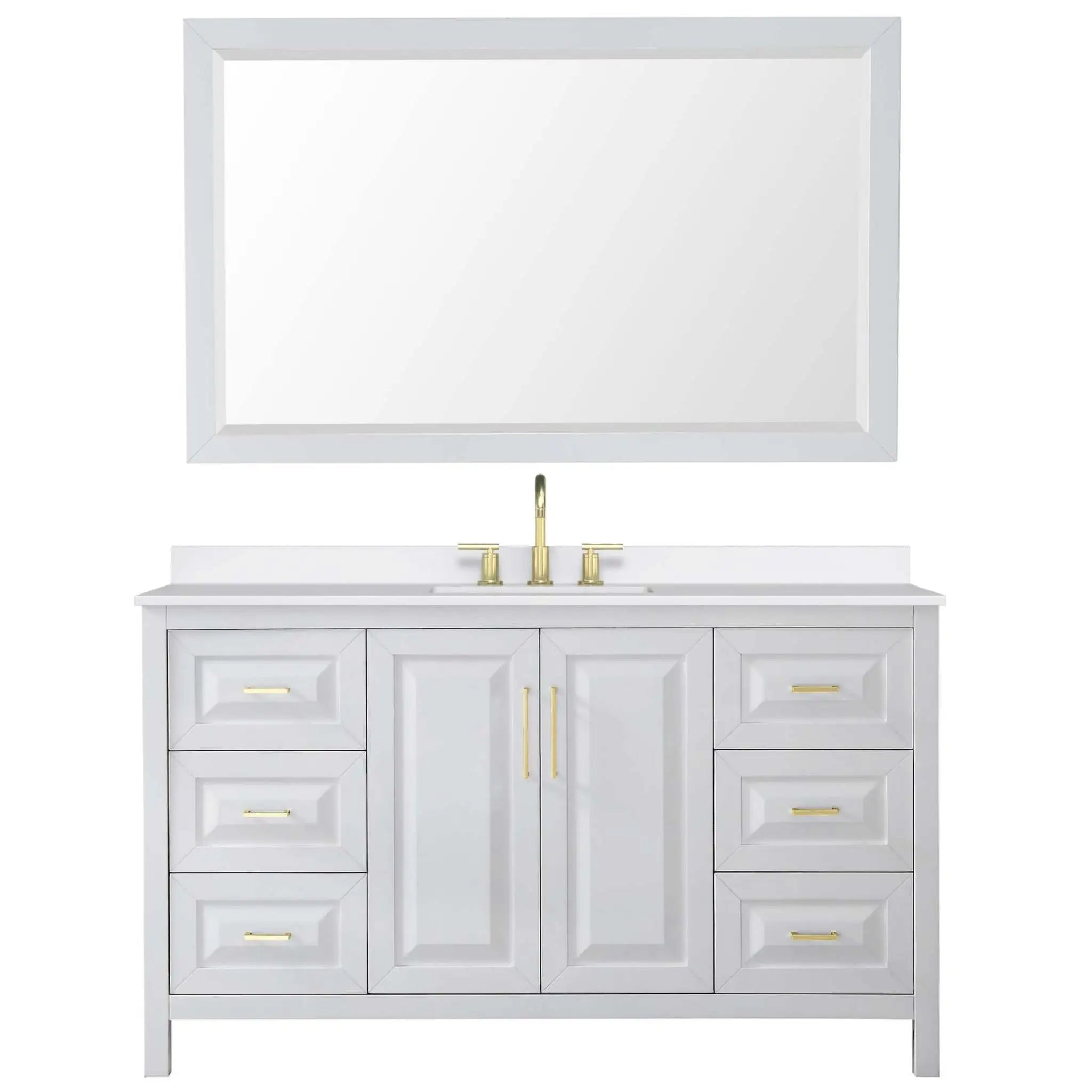 60" Daria Single Bathroom Vanity in White with Brushed Gold Trim & 58" Mirror by Wyndham