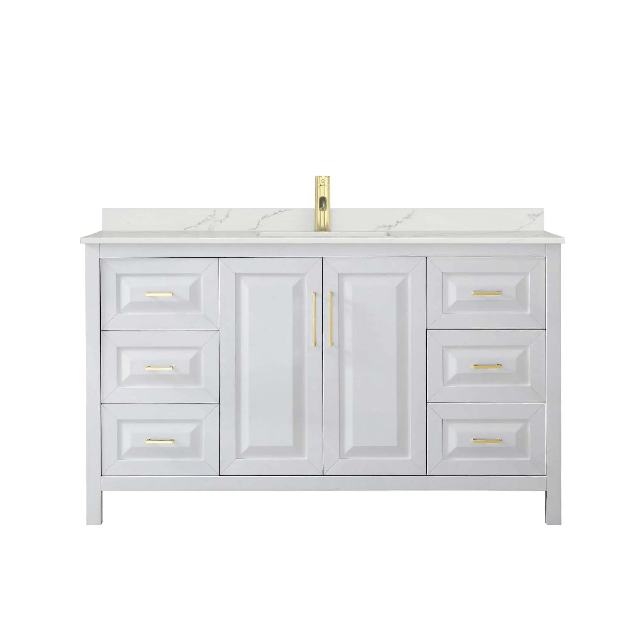 60" Daria Single Bathroom Vanity in White with Brushed Gold Trim by Wyndham