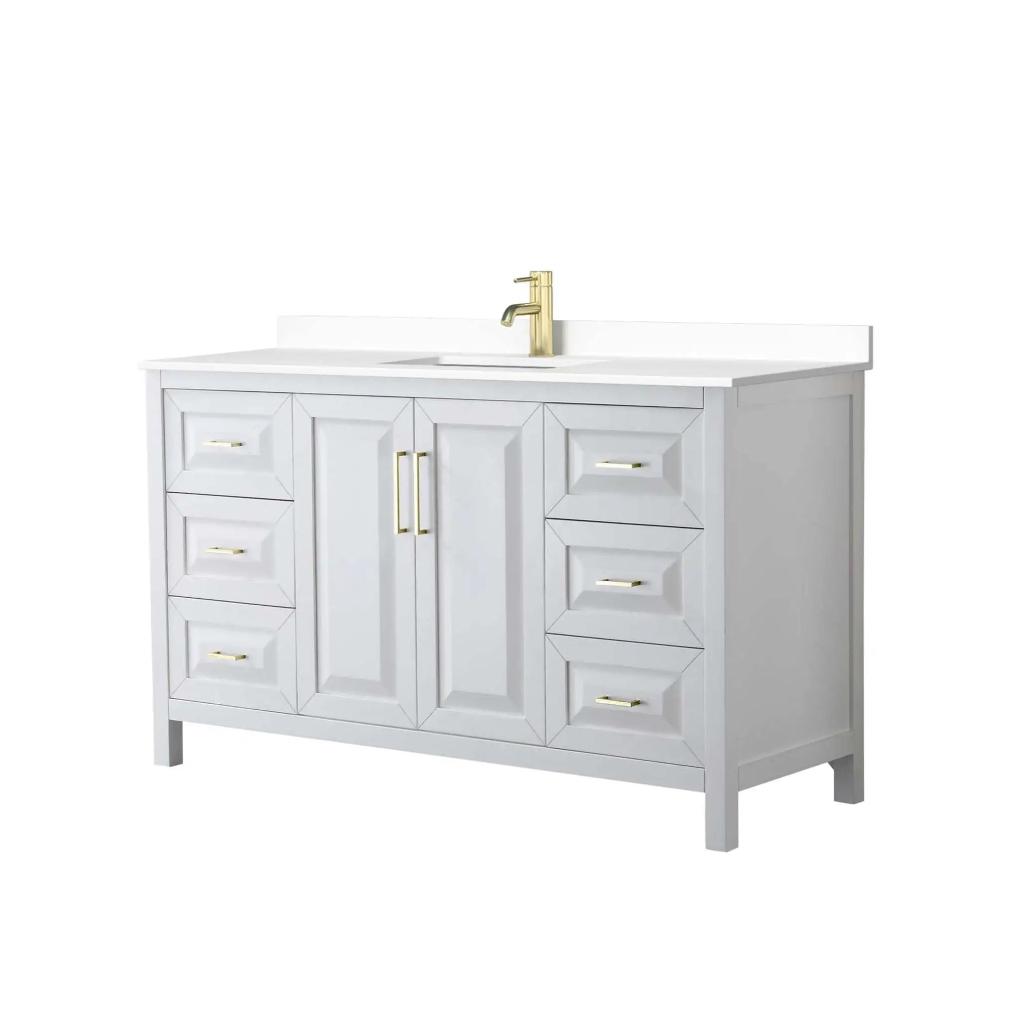60" Daria Single Bathroom Vanity in White with Brushed Gold Trim by Wyndham