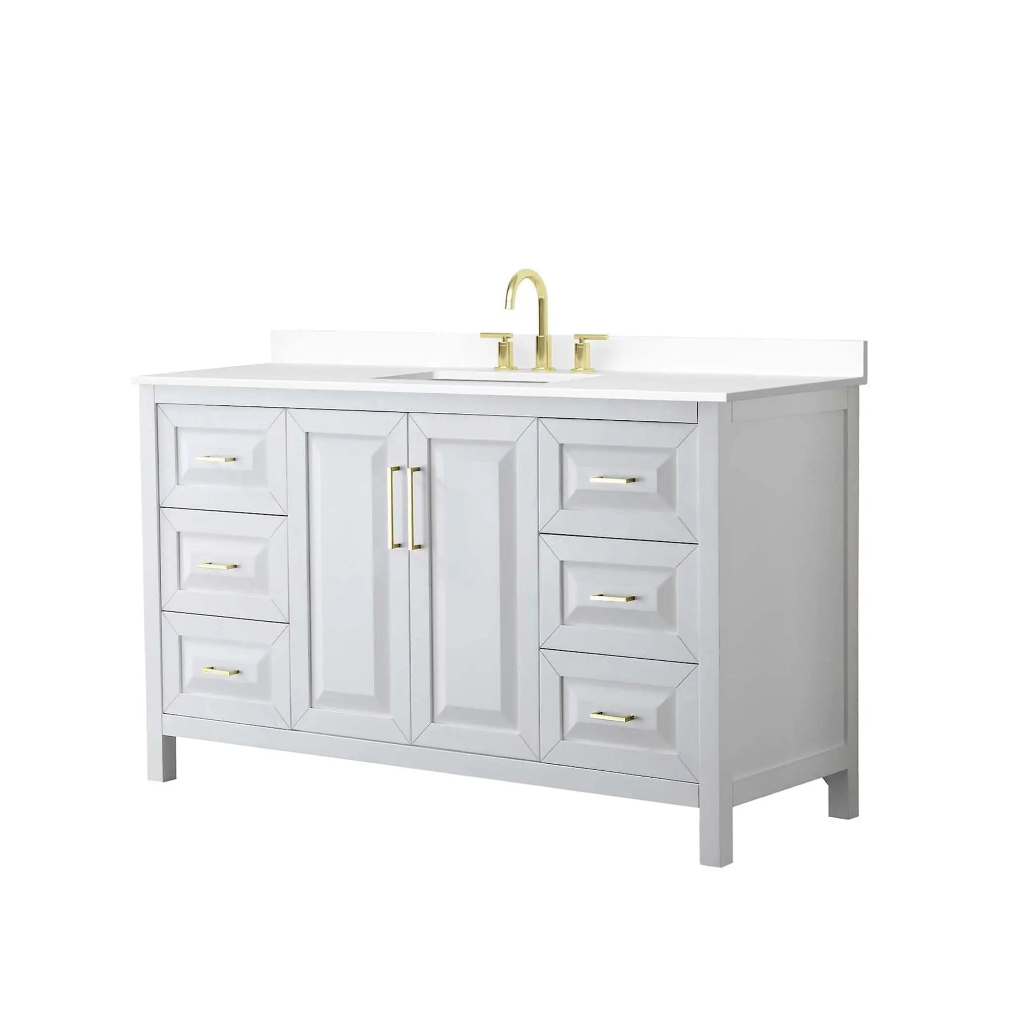 60" Daria Single Bathroom Vanity in White with Brushed Gold Trim by Wyndham