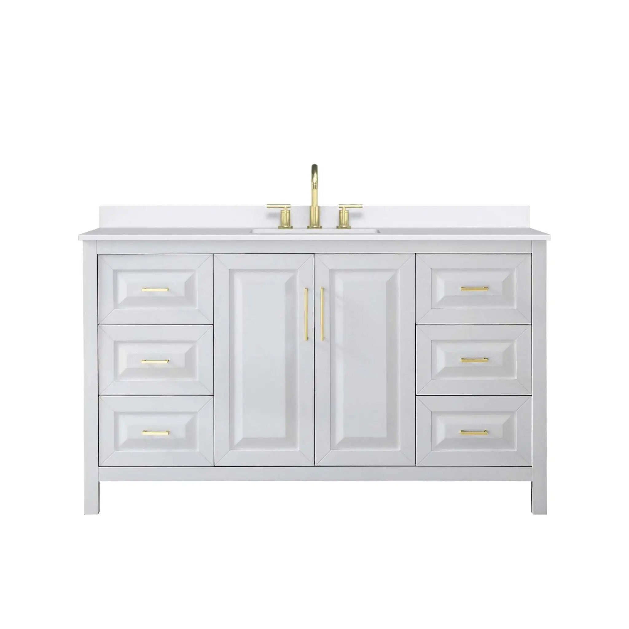 60" Daria Single Bathroom Vanity in White with Brushed Gold Trim by Wyndham
