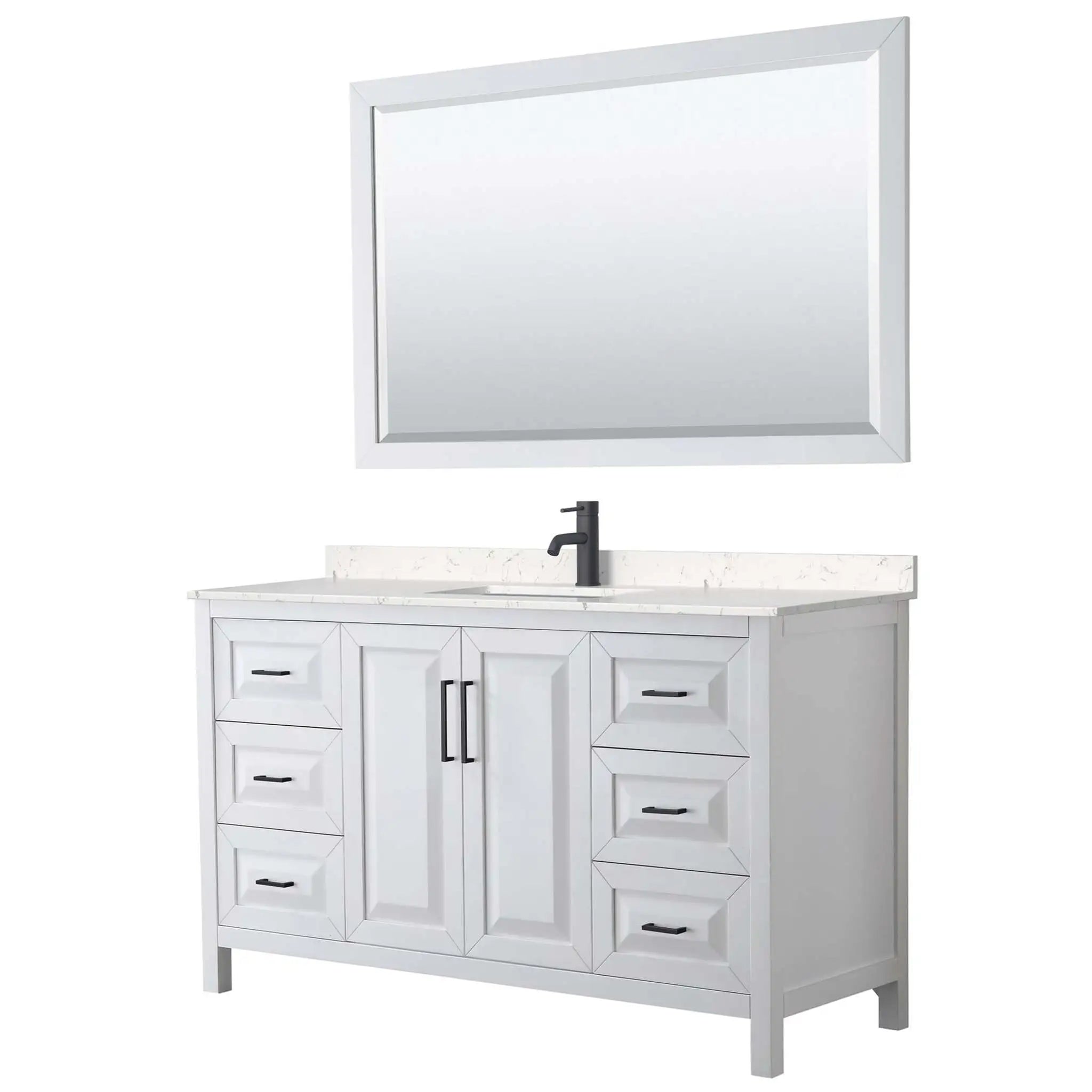 60" Daria Single Bathroom Vanity in White with Matte Black Trim & 58" Mirror by Wyndham
