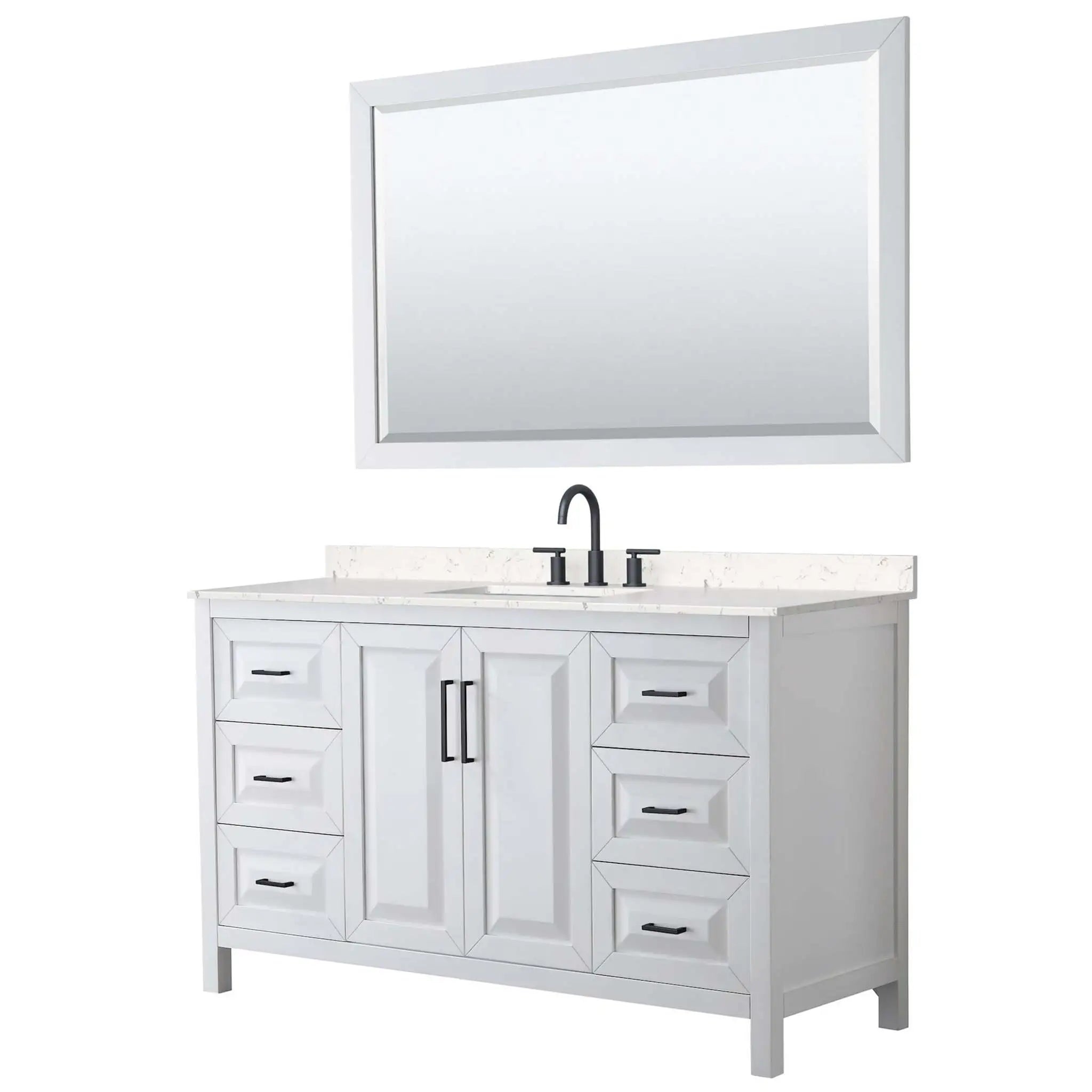 60" Daria Single Bathroom Vanity in White with Matte Black Trim & 58" Mirror by Wyndham