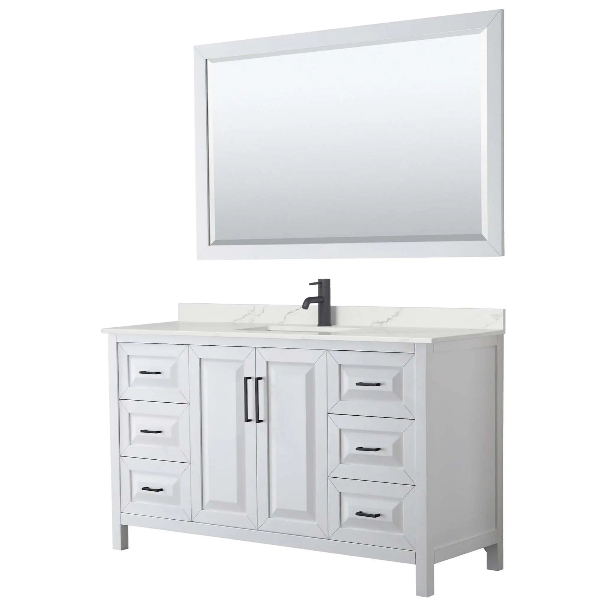 60" Daria Single Bathroom Vanity in White with Matte Black Trim & 58" Mirror by Wyndham