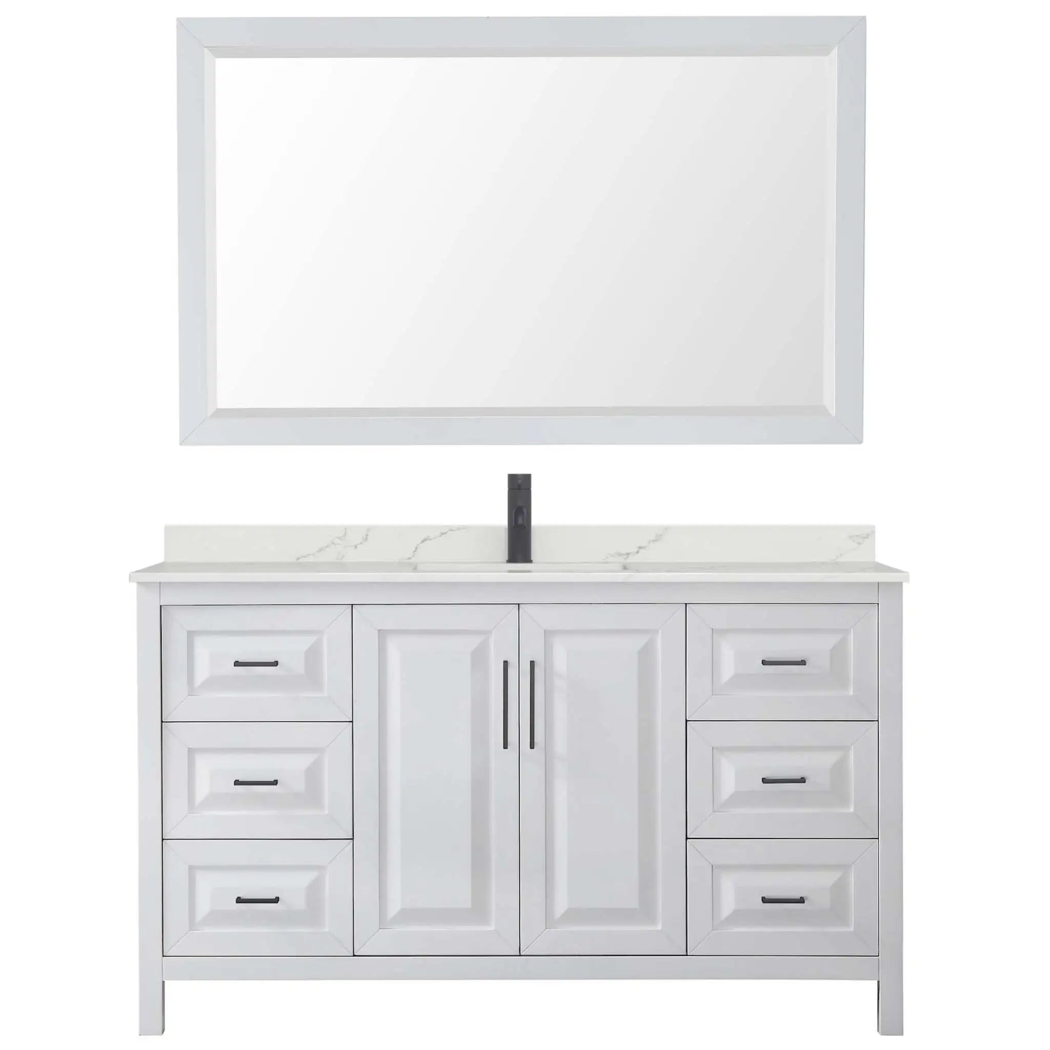 60" Daria Single Bathroom Vanity in White with Matte Black Trim & 58" Mirror by Wyndham