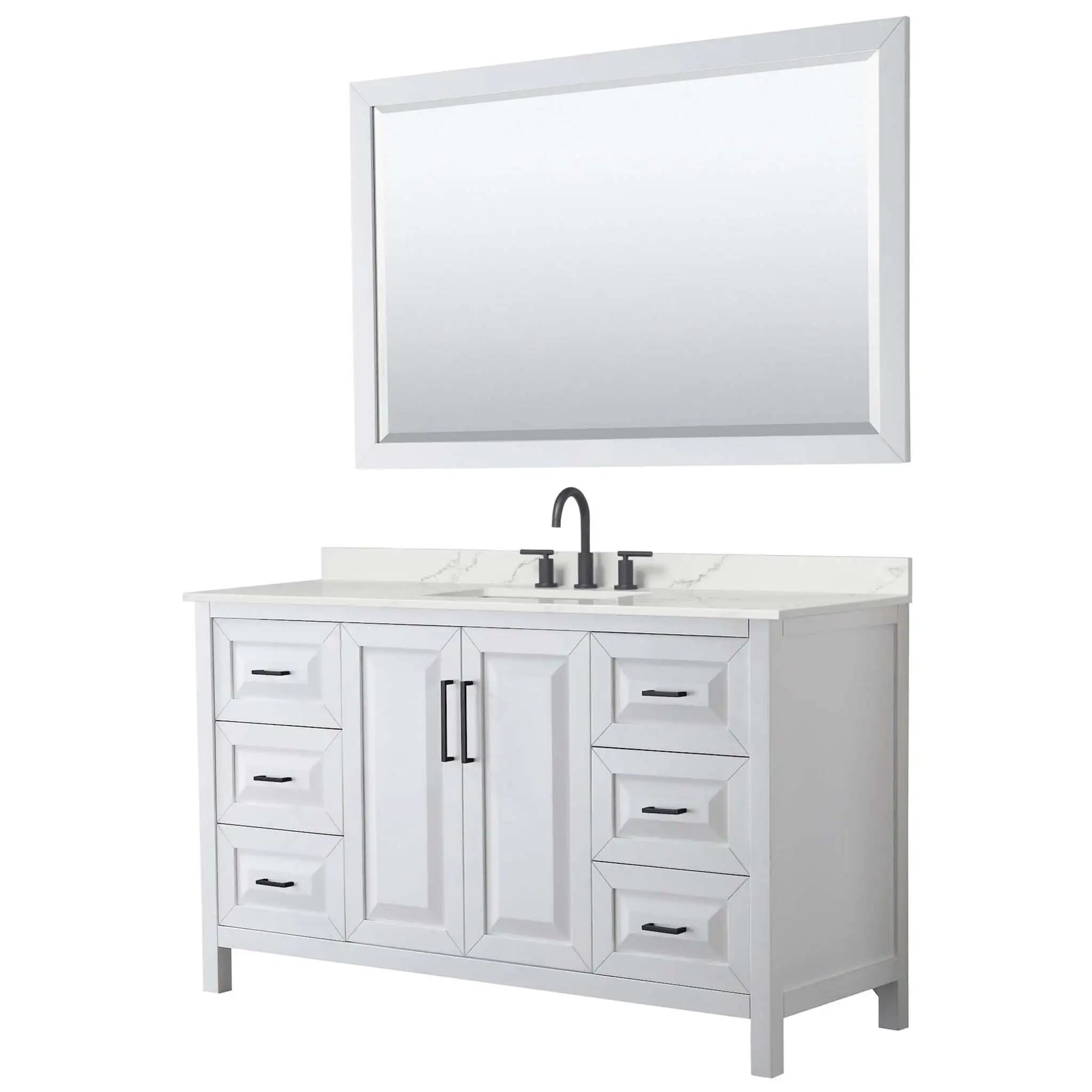 60" Daria Single Bathroom Vanity in White with Matte Black Trim & 58" Mirror by Wyndham
