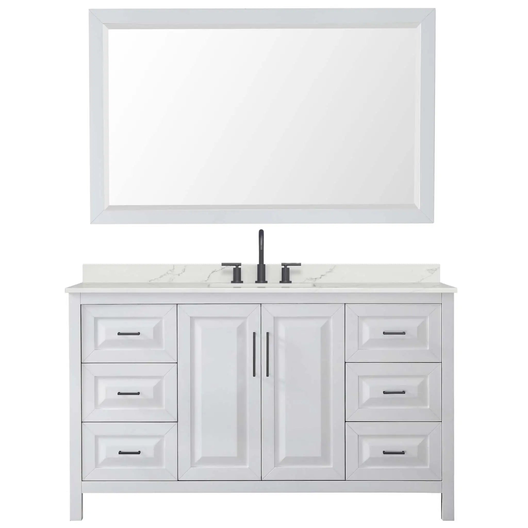 60" Daria Single Bathroom Vanity in White with Matte Black Trim & 58" Mirror by Wyndham