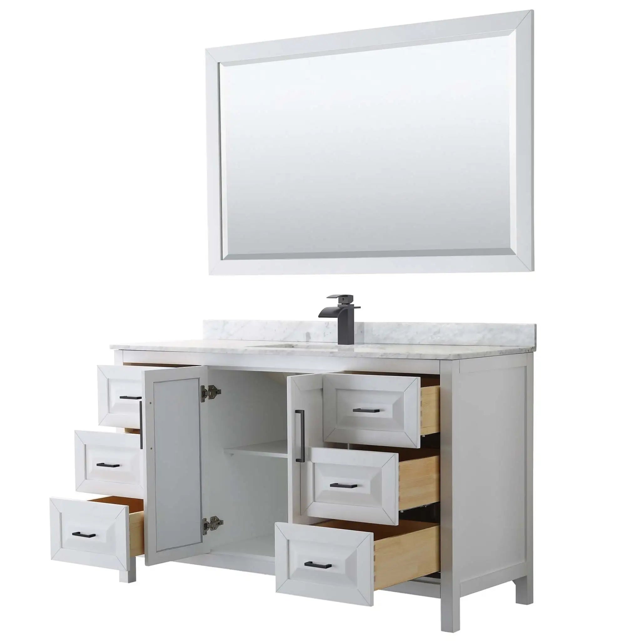 60" Daria Single Bathroom Vanity in White with Matte Black Trim & 58" Mirror by Wyndham