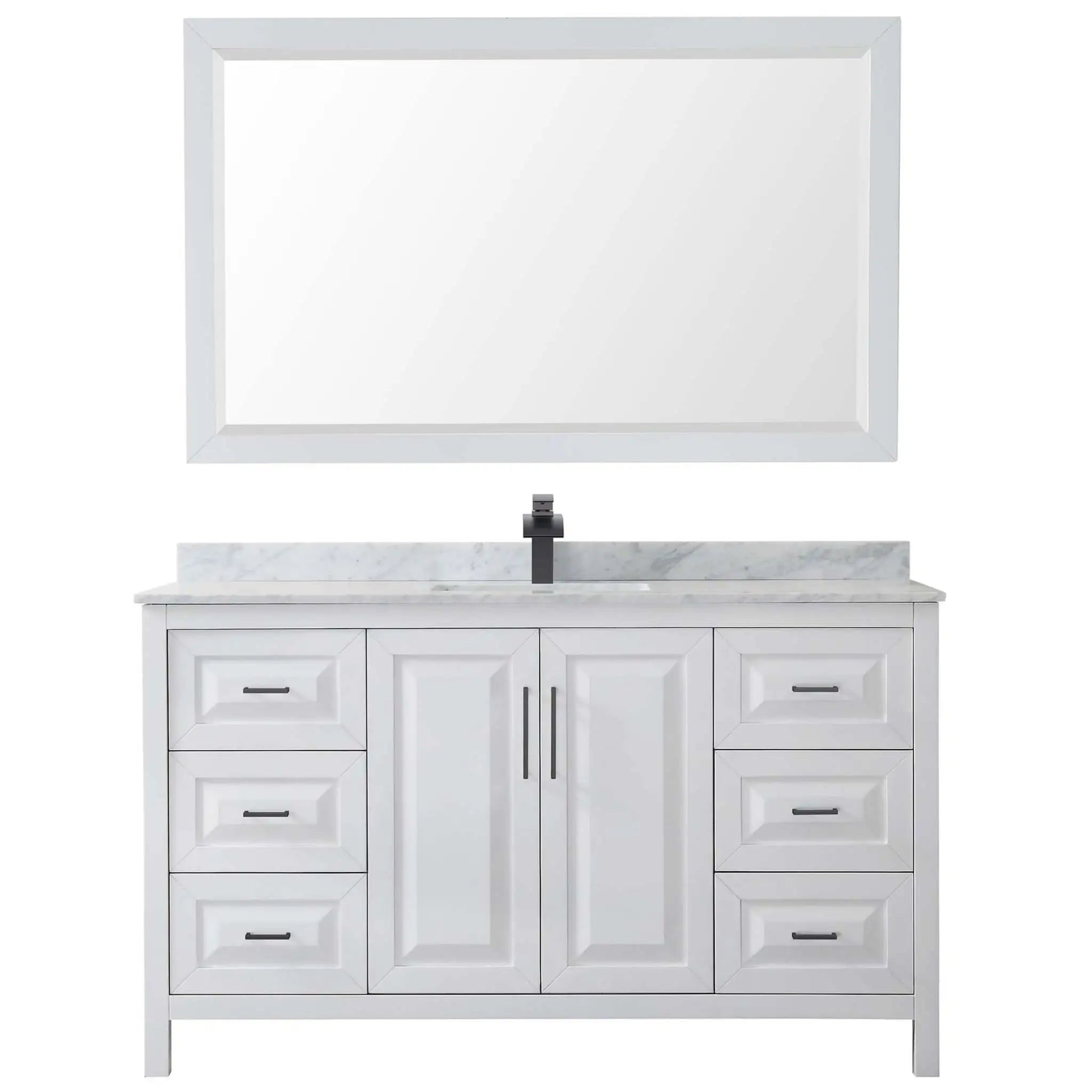 60" Daria Single Bathroom Vanity in White with Matte Black Trim & 58" Mirror by Wyndham