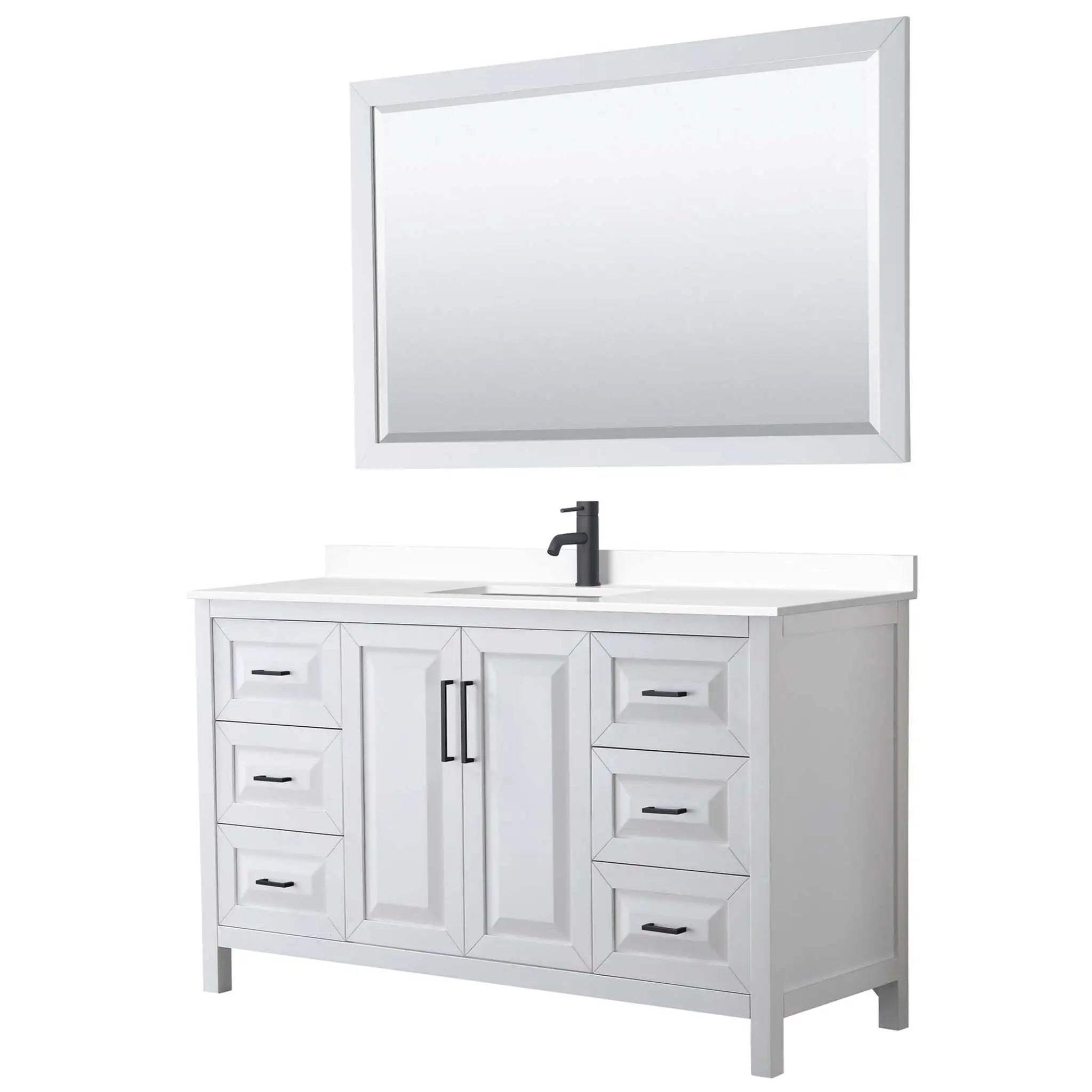 60" Daria Single Bathroom Vanity in White with Matte Black Trim & 58" Mirror by Wyndham