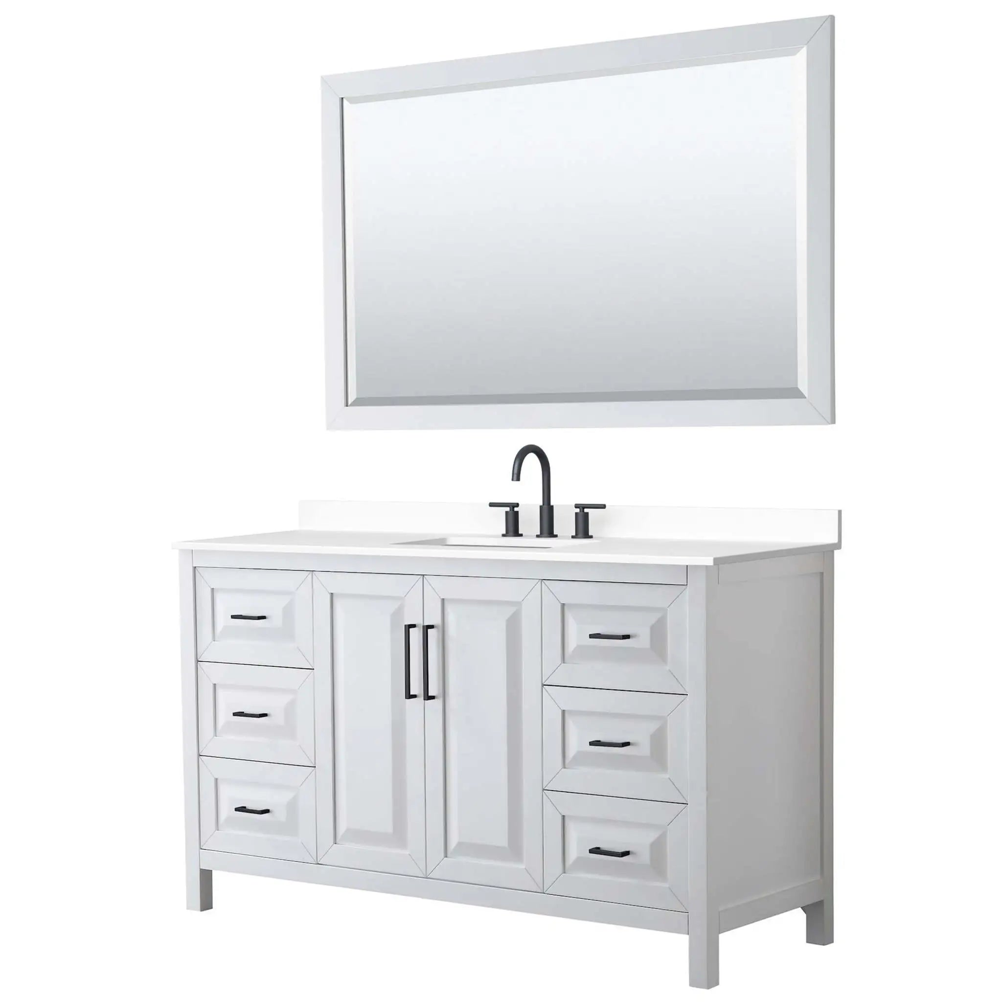 60" Daria Single Bathroom Vanity in White with Matte Black Trim & 58" Mirror by Wyndham