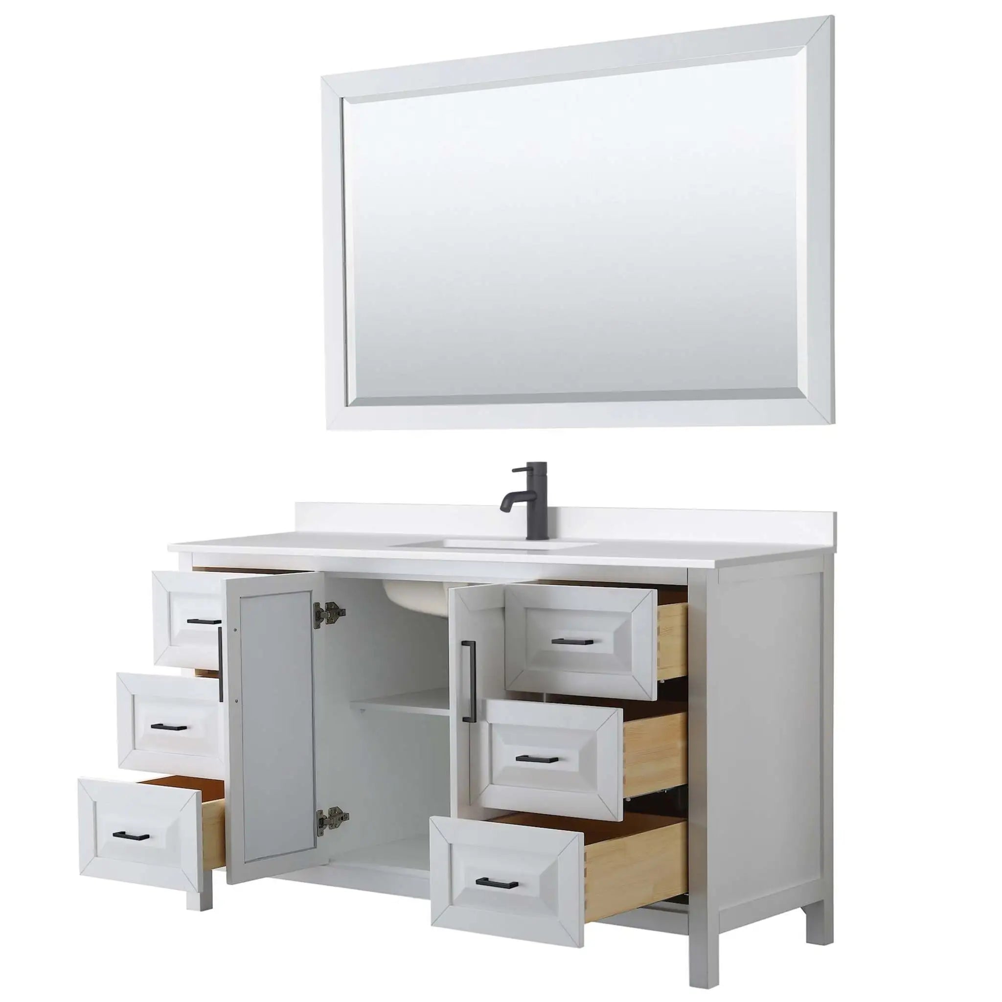 60" Daria Single Bathroom Vanity in White with Matte Black Trim & 58" Mirror by Wyndham