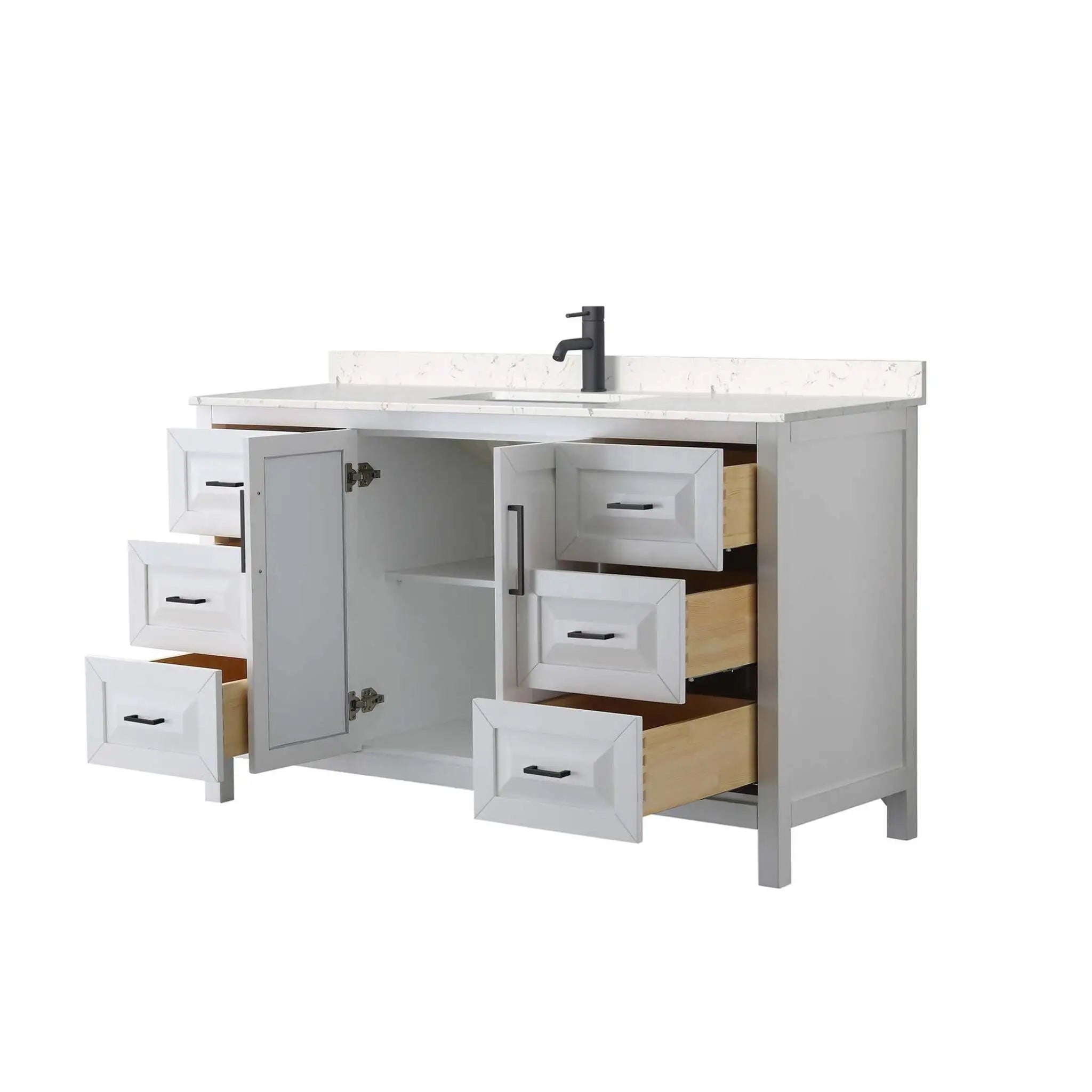 60" Daria Single Bathroom Vanity in White with Matte Black Trim by Wyndham