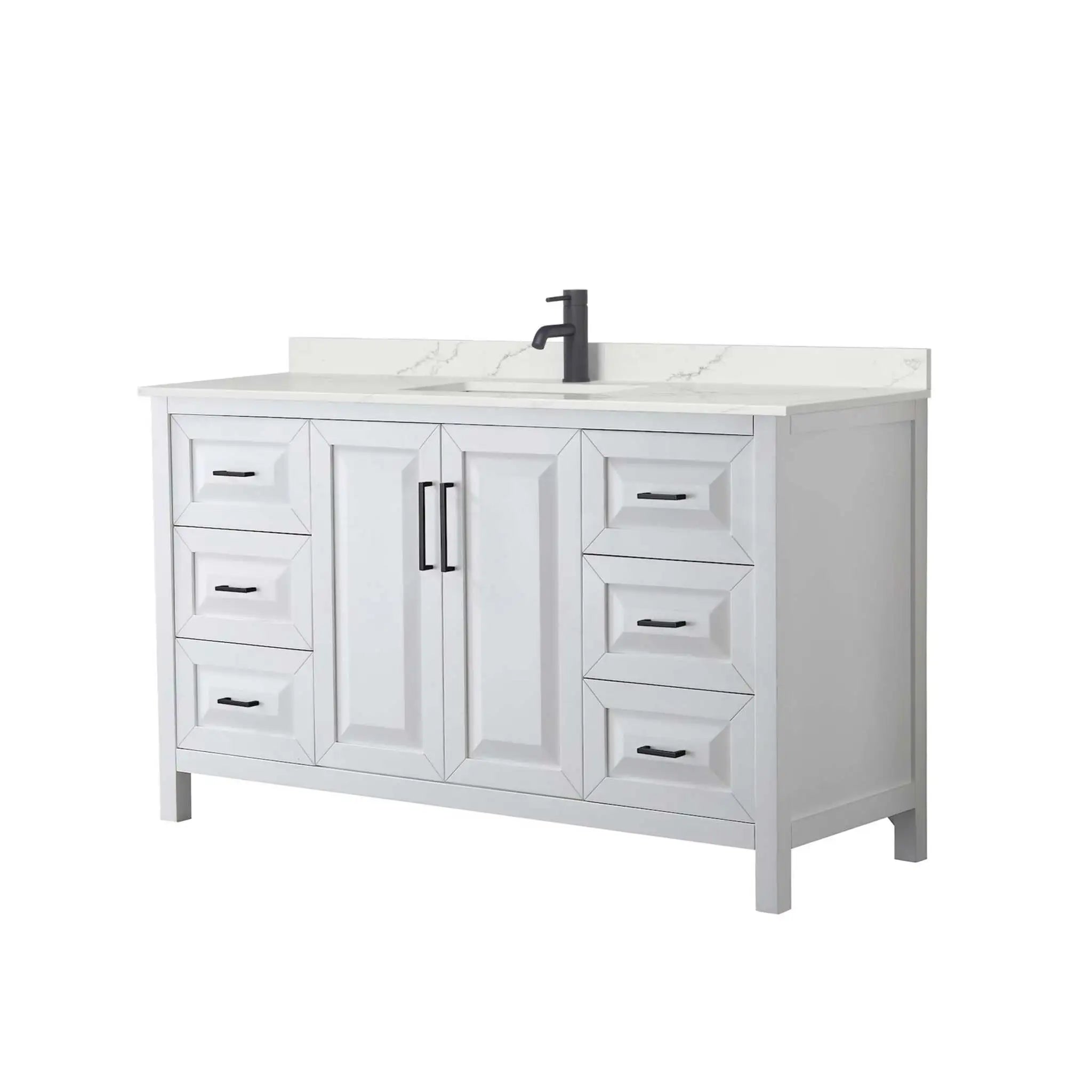 60" Daria Single Bathroom Vanity in White with Matte Black Trim by Wyndham