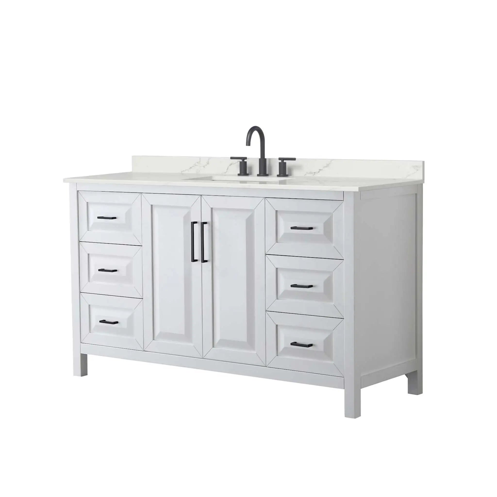 60" Daria Single Bathroom Vanity in White with Matte Black Trim by Wyndham