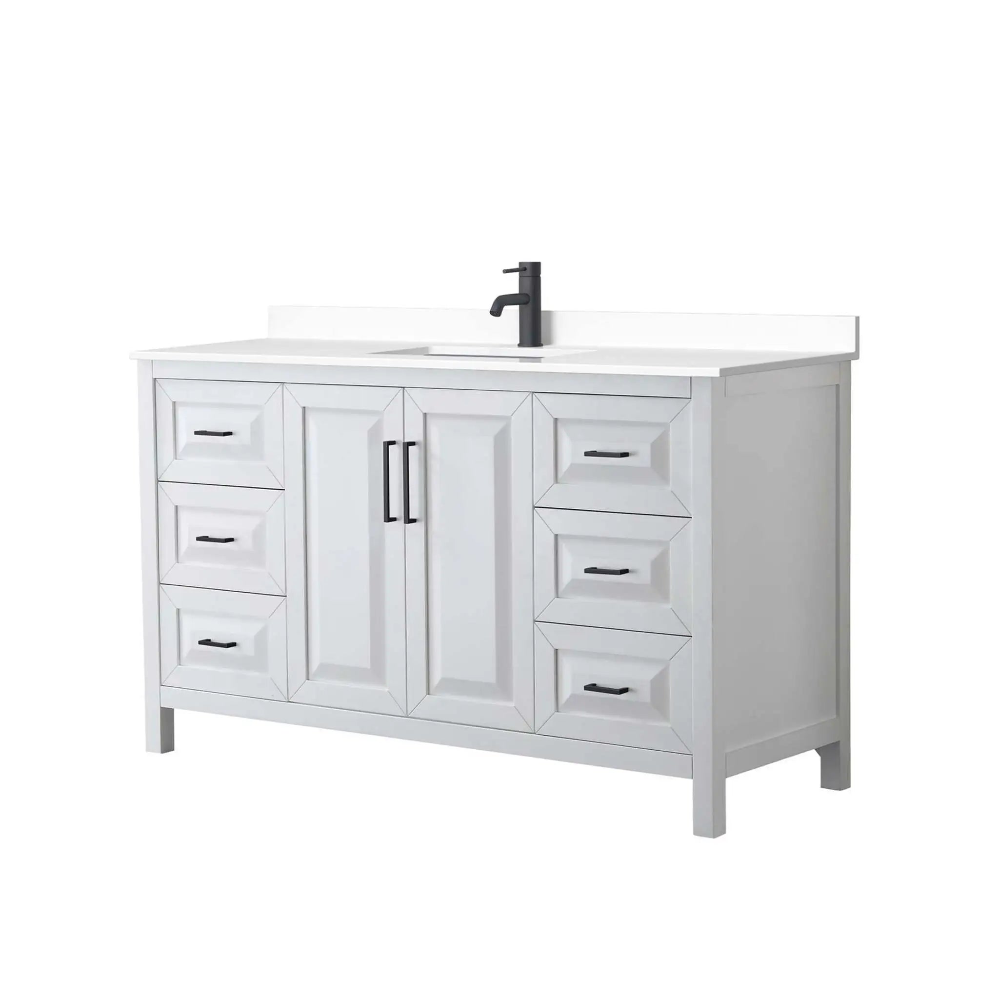 60" Daria Single Bathroom Vanity in White with Matte Black Trim by Wyndham