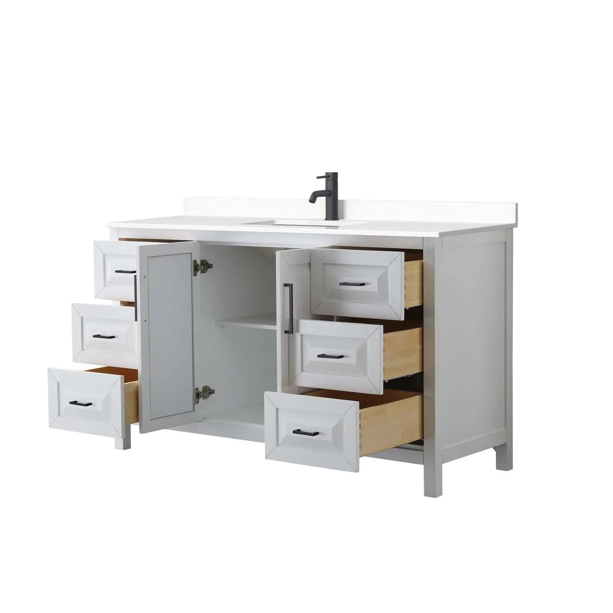 60" Daria Single Bathroom Vanity in White with Matte Black Trim by Wyndham
