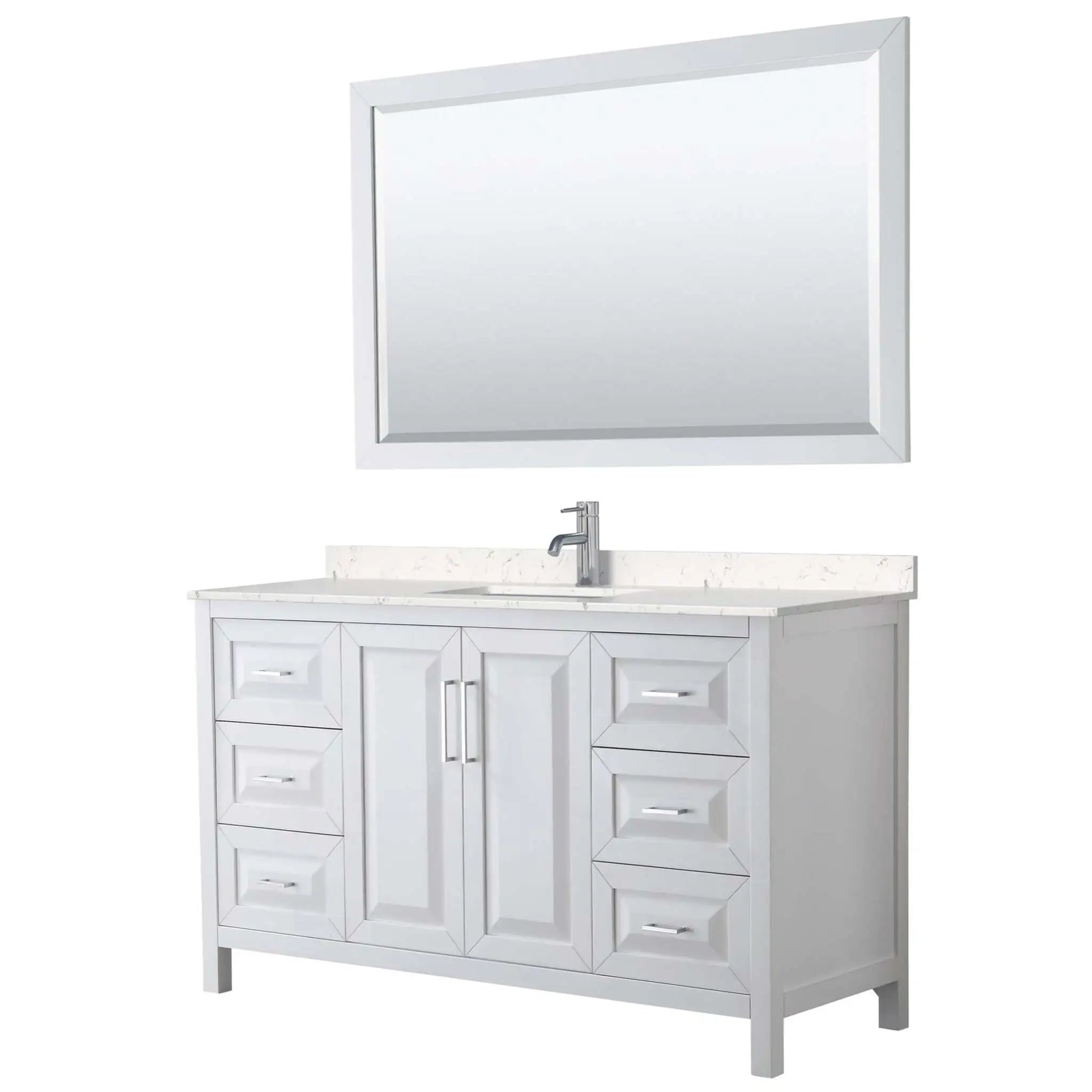 60" Daria Single Bathroom Vanity in White with Polished Chrome Trim & 58" Mirror by Wyndham