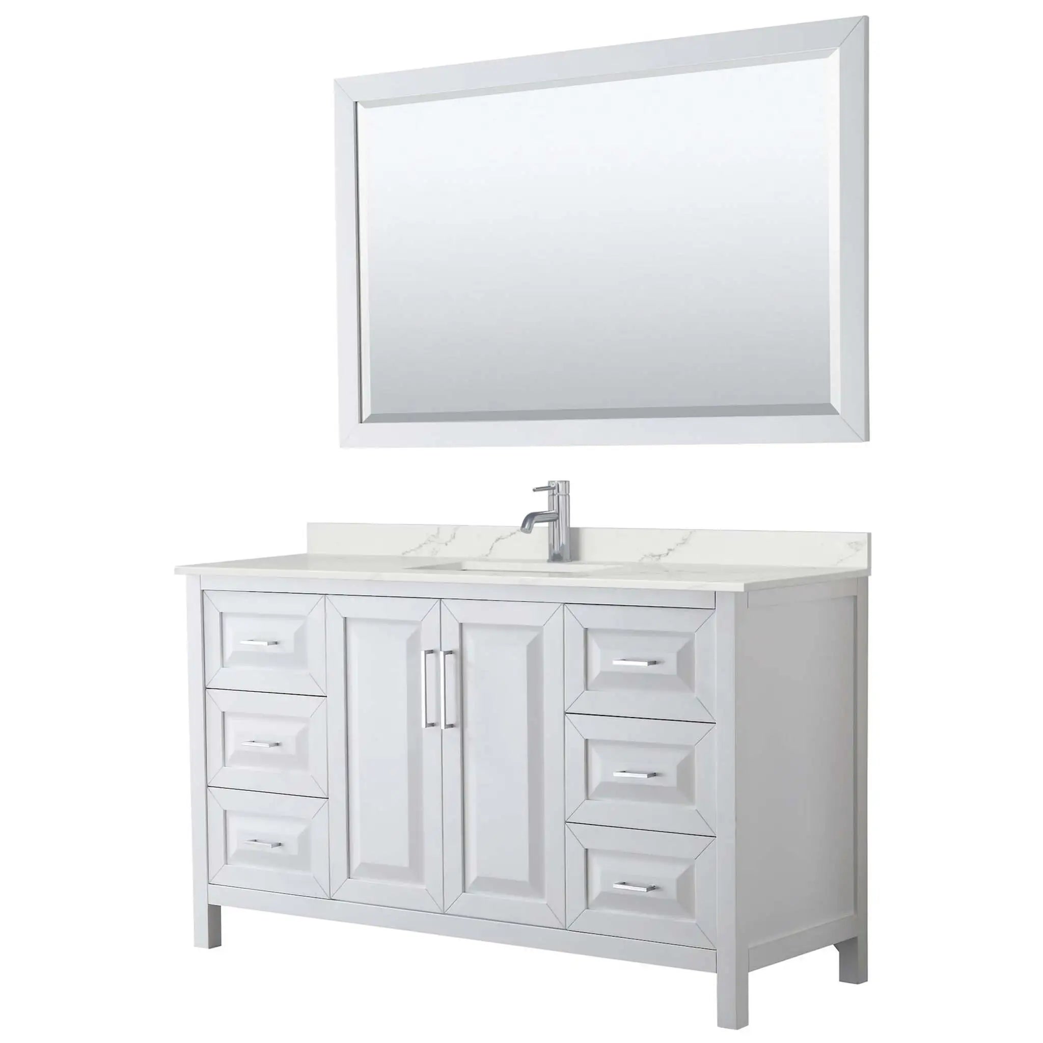 60" Daria Single Bathroom Vanity in White with Polished Chrome Trim & 58" Mirror by Wyndham