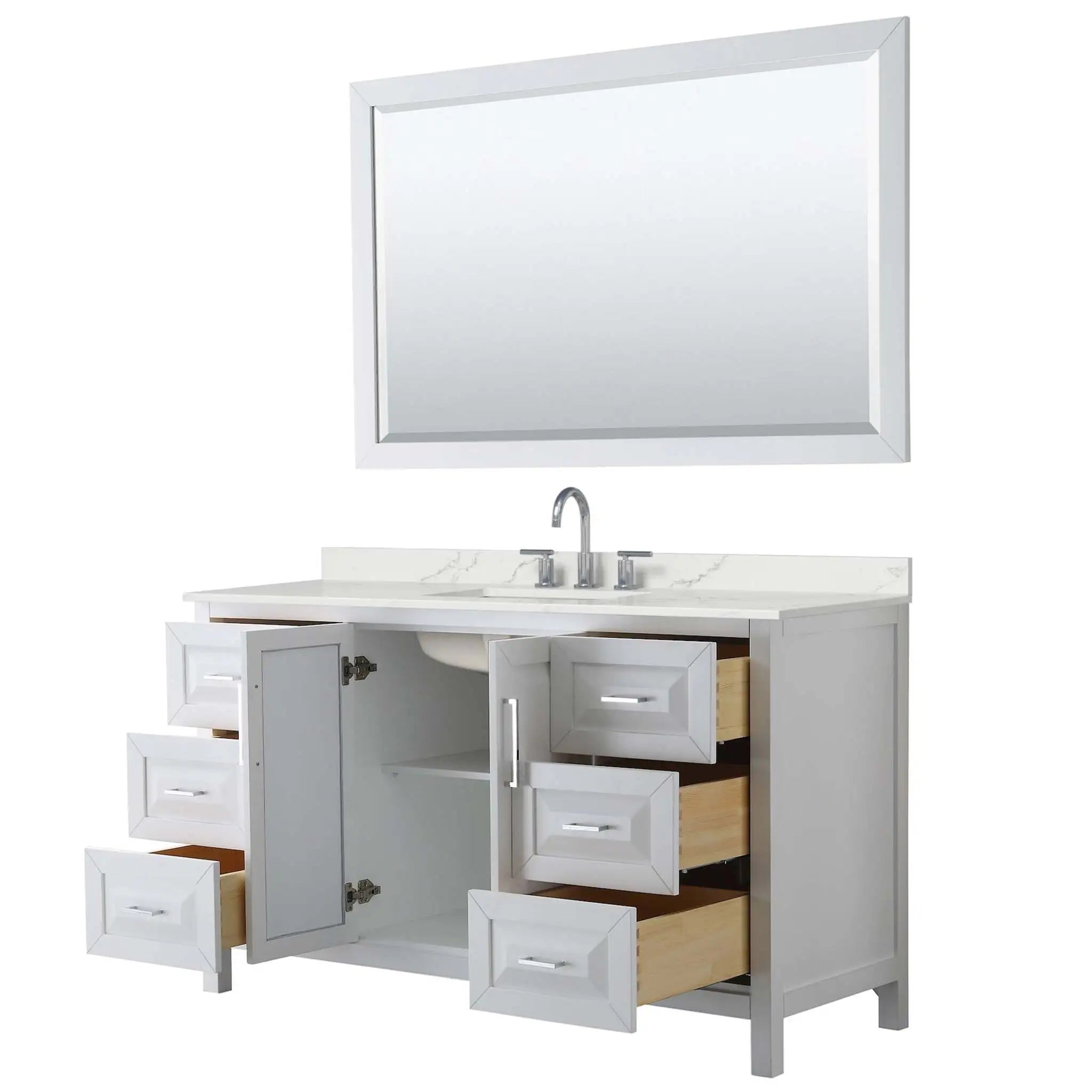 60" Daria Single Bathroom Vanity in White with Polished Chrome Trim & 58" Mirror by Wyndham