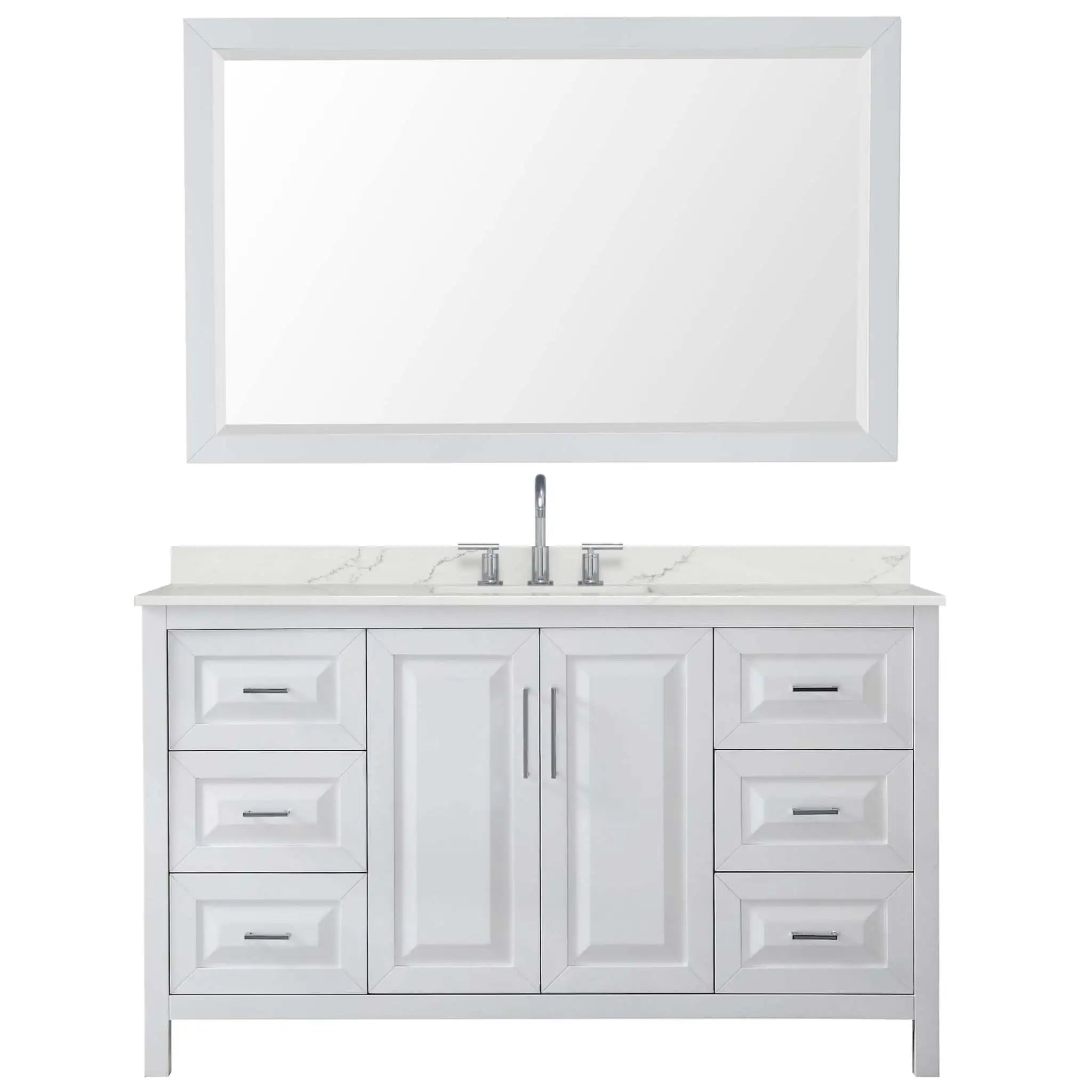60" Daria Single Bathroom Vanity in White with Polished Chrome Trim & 58" Mirror by Wyndham