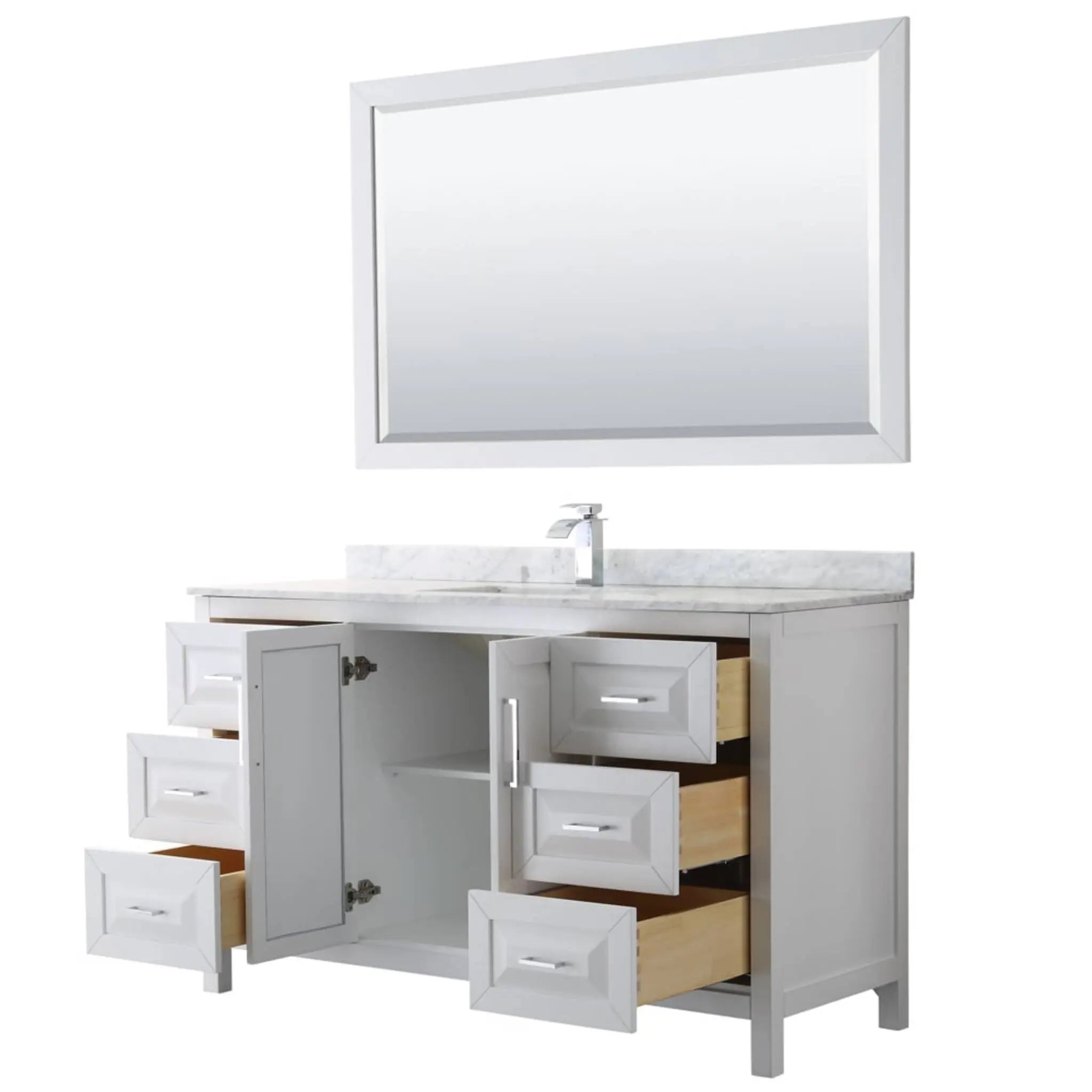 60" Daria Single Bathroom Vanity in White with Polished Chrome Trim & 58" Mirror by Wyndham