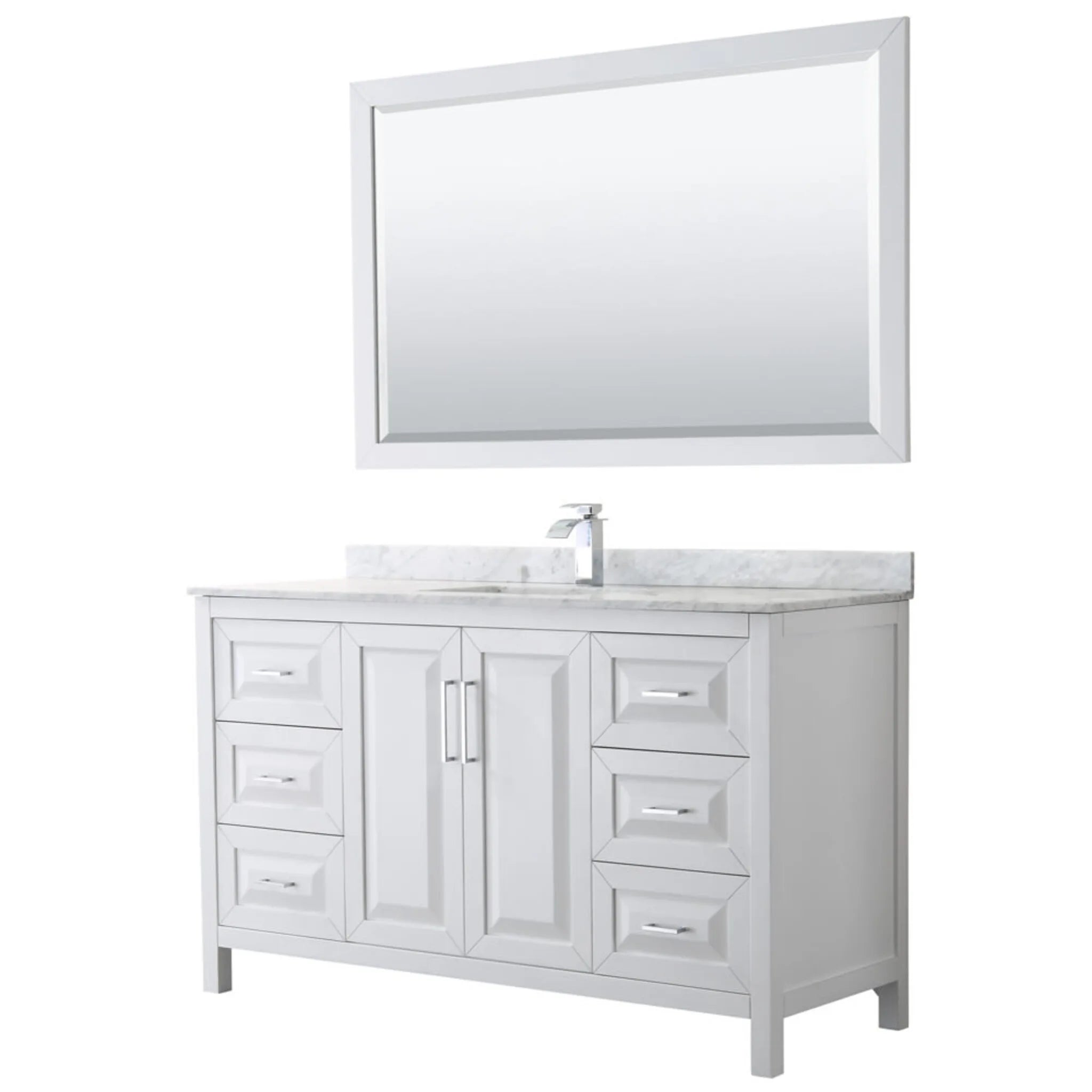 60" Daria Single Bathroom Vanity in White with Polished Chrome Trim & 58" Mirror by Wyndham