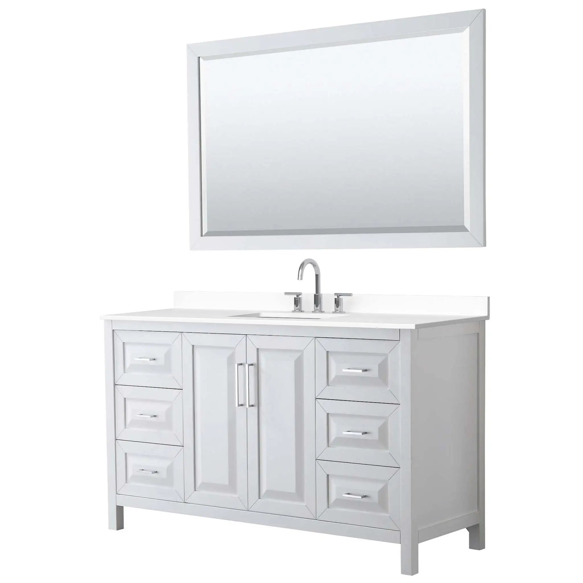 60" Daria Single Bathroom Vanity in White with Polished Chrome Trim & 58" Mirror by Wyndham