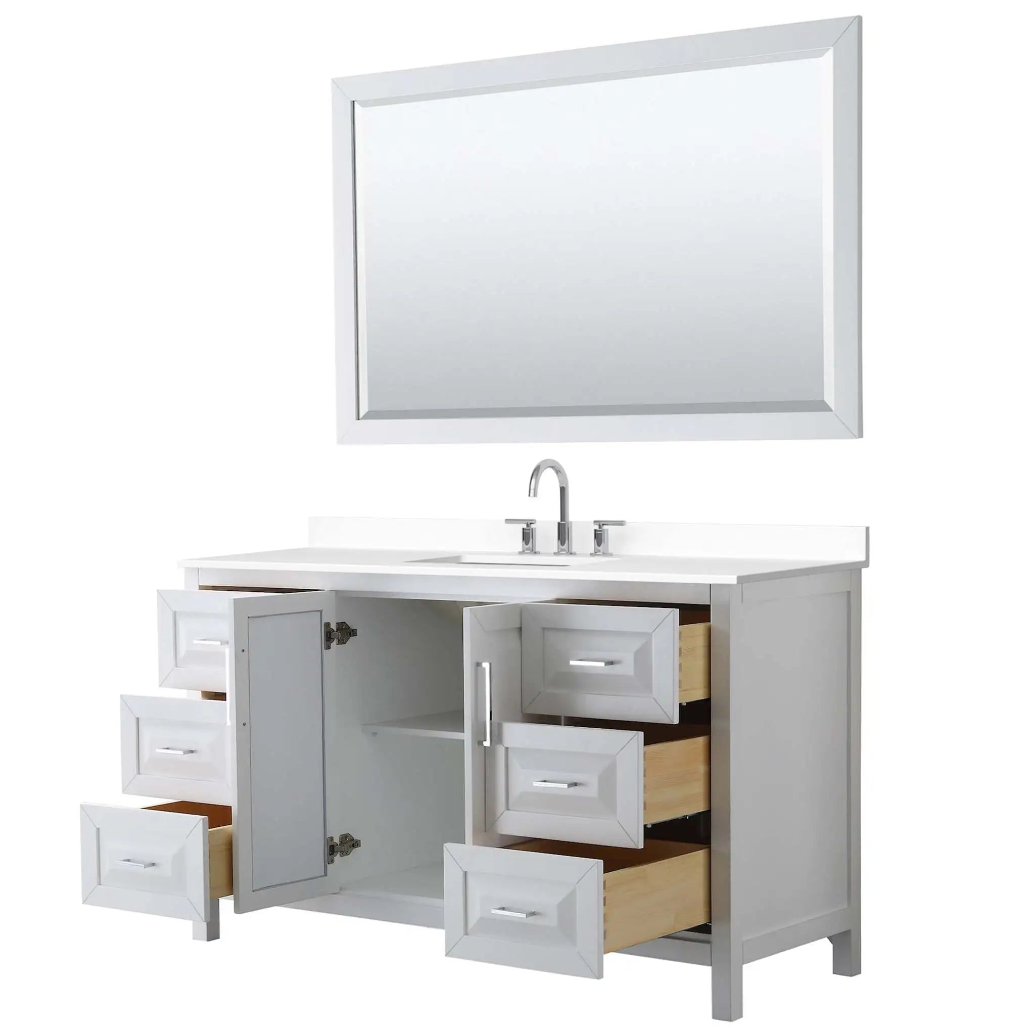 60" Daria Single Bathroom Vanity in White with Polished Chrome Trim & 58" Mirror by Wyndham
