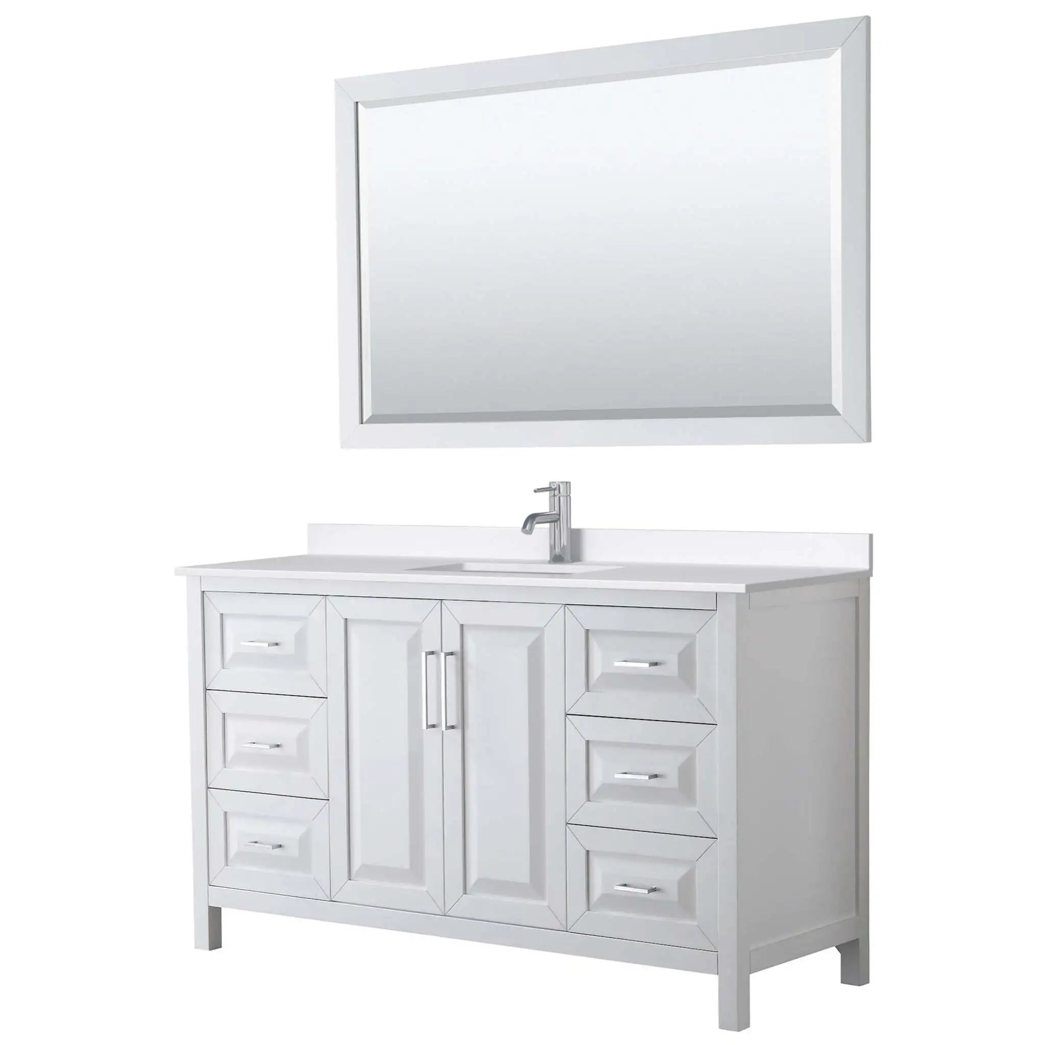 60" Daria Single Bathroom Vanity in White with Polished Chrome Trim & 58" Mirror by Wyndham