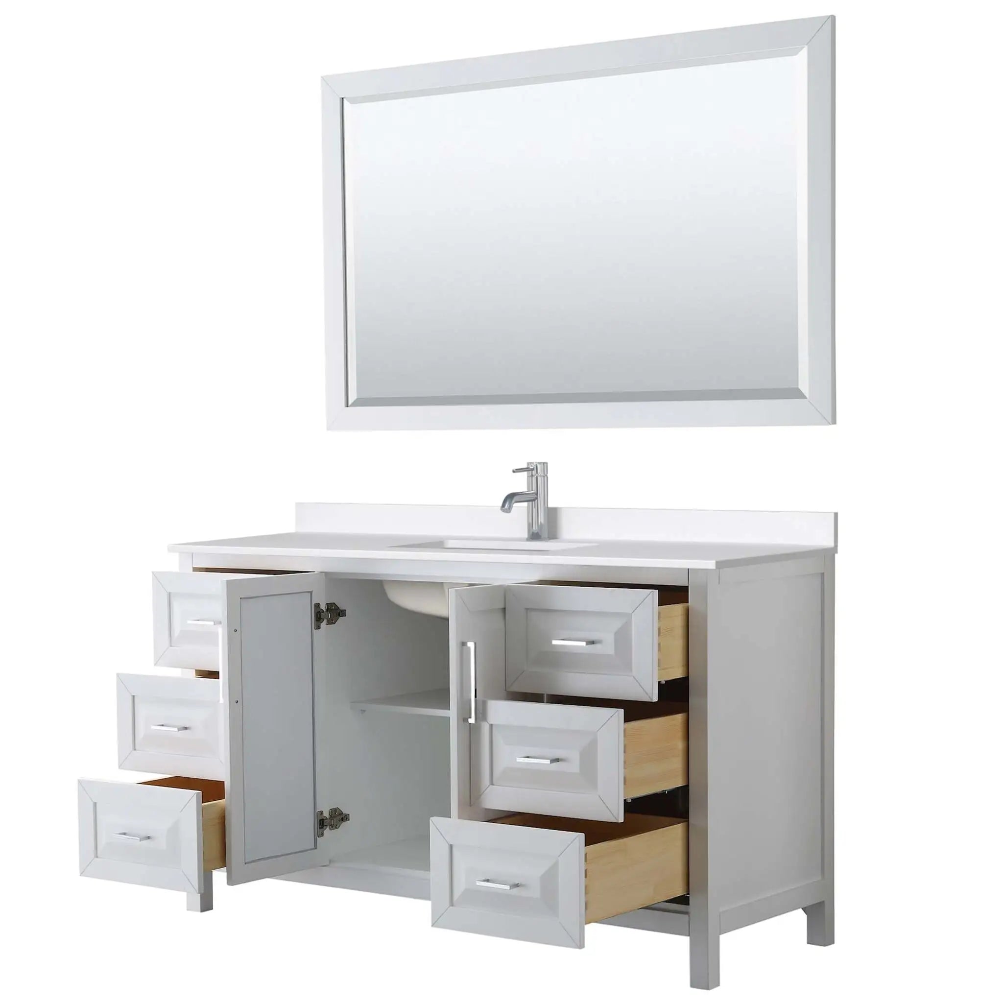 60" Daria Single Bathroom Vanity in White with Polished Chrome Trim & 58" Mirror by Wyndham