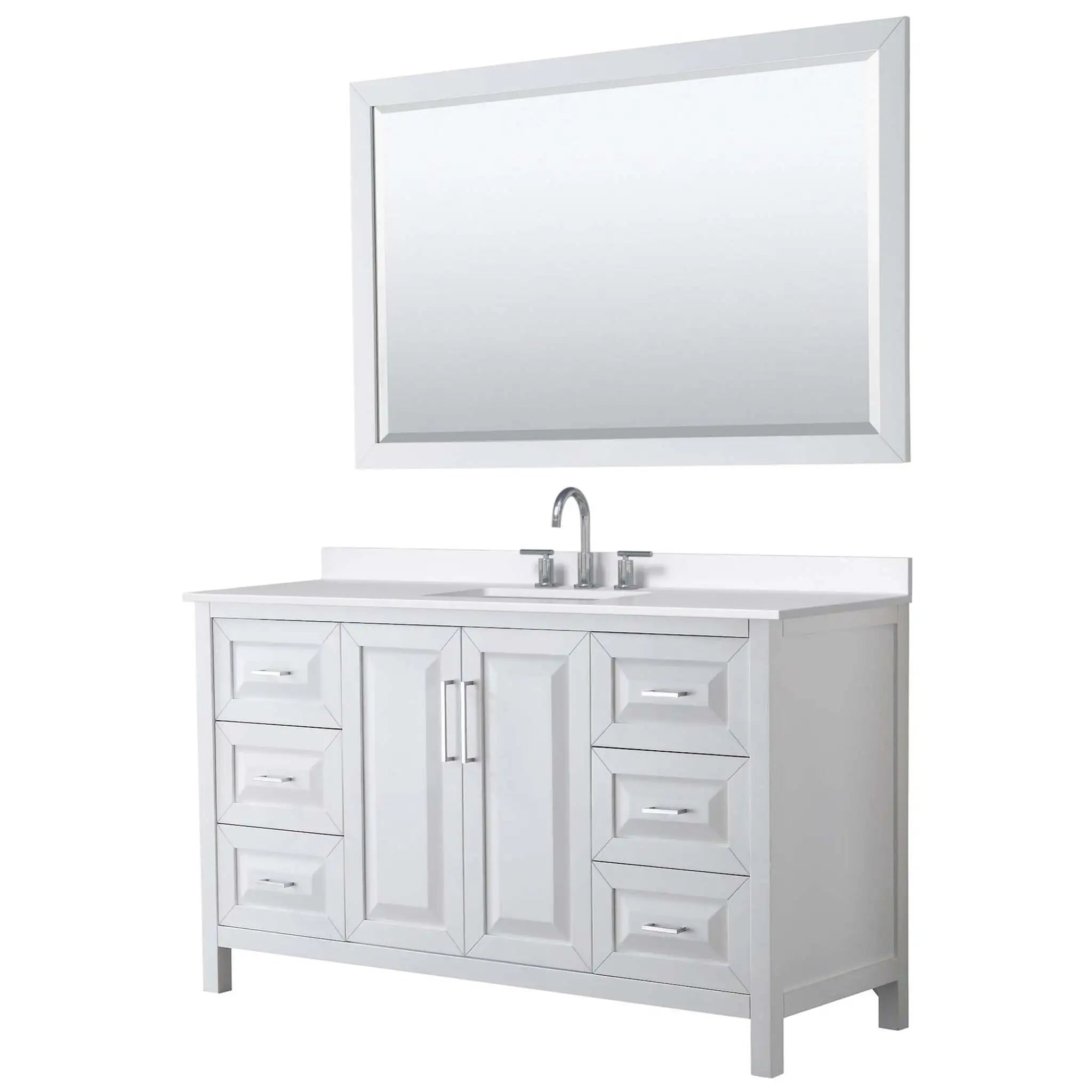 60" Daria Single Bathroom Vanity in White with Polished Chrome Trim & 58" Mirror by Wyndham