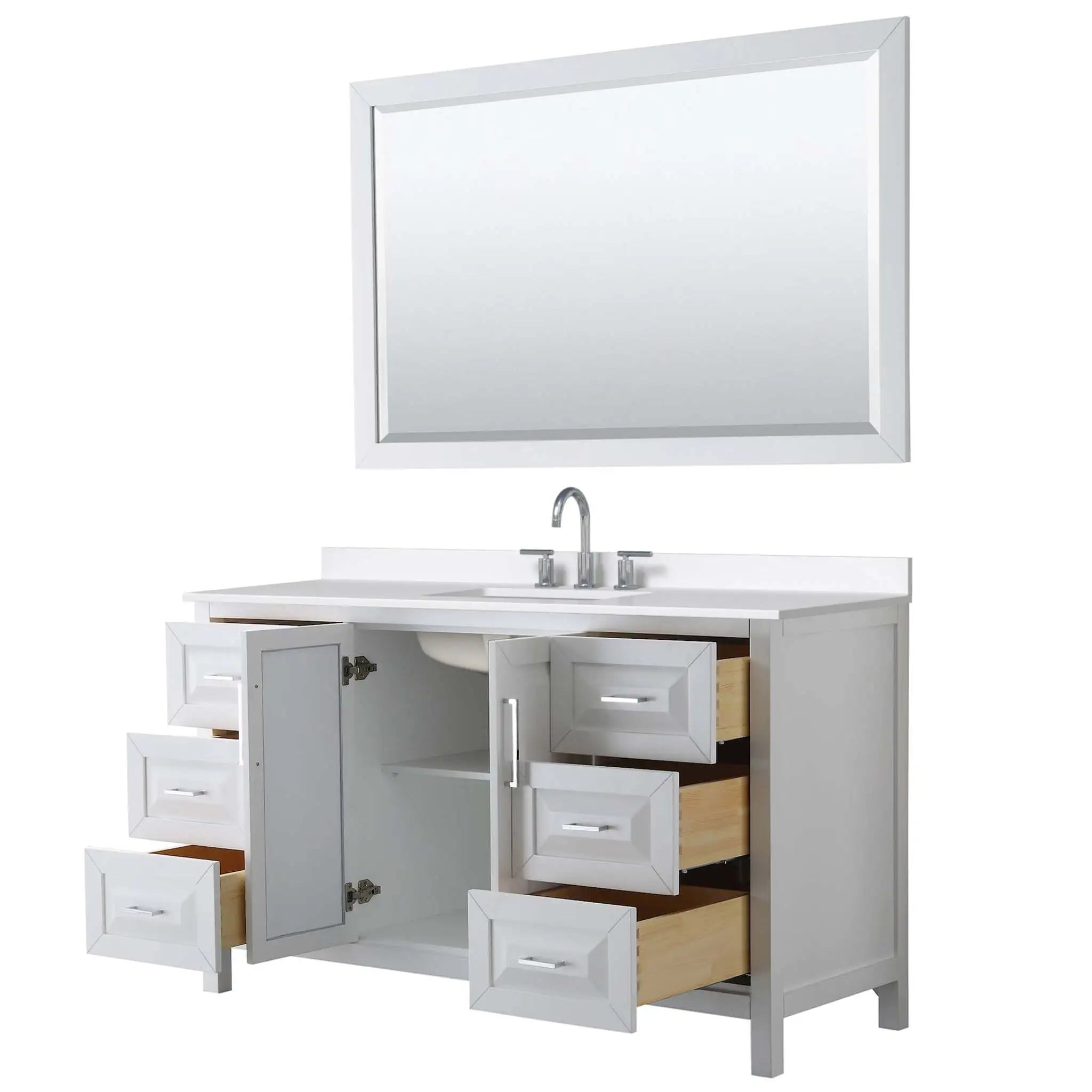 60" Daria Single Bathroom Vanity in White with Polished Chrome Trim & 58" Mirror by Wyndham
