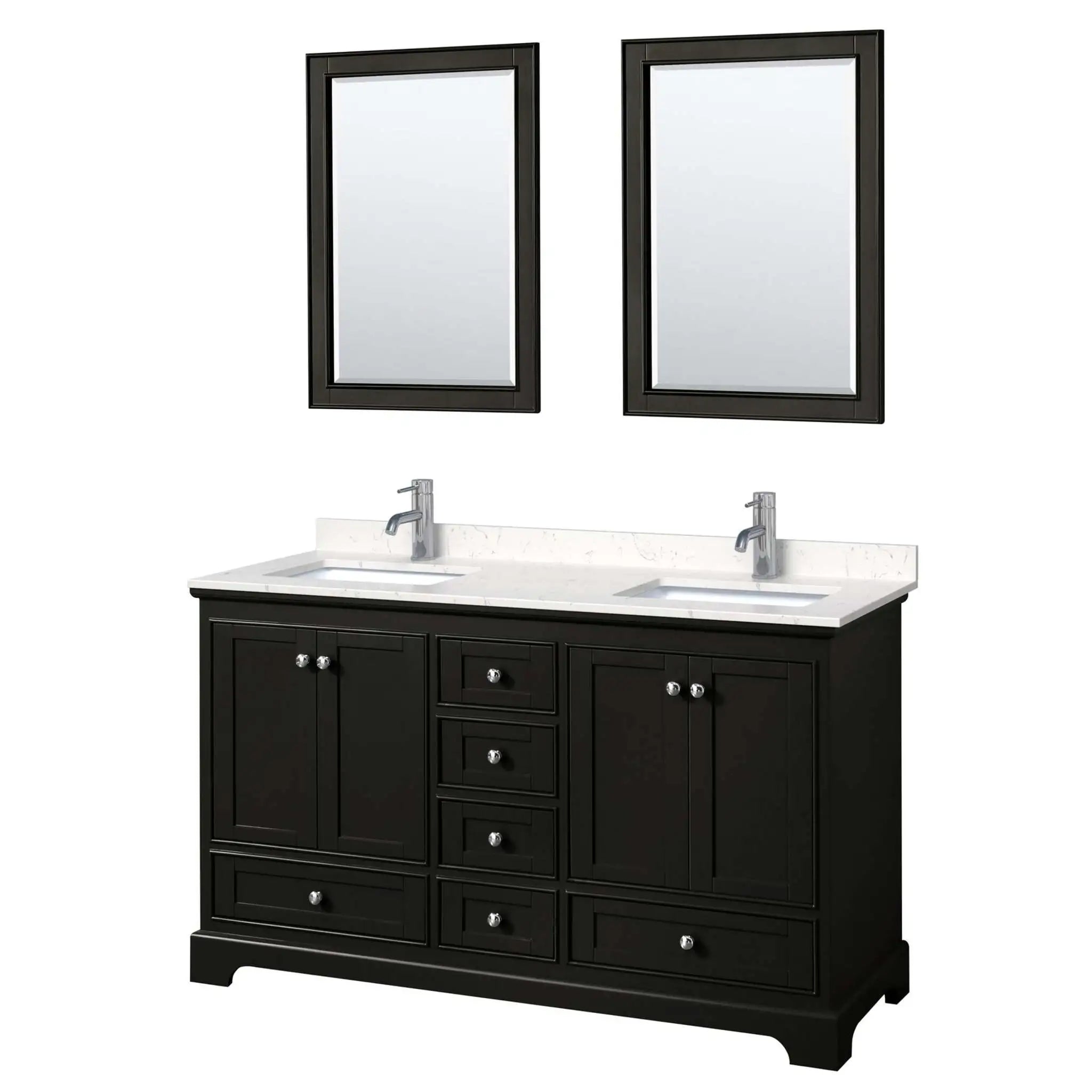 60" Deborah Double Bathroom Vanity in Dark Espresso with Polished Chrome Trim & 24" Mirror by Wyndham